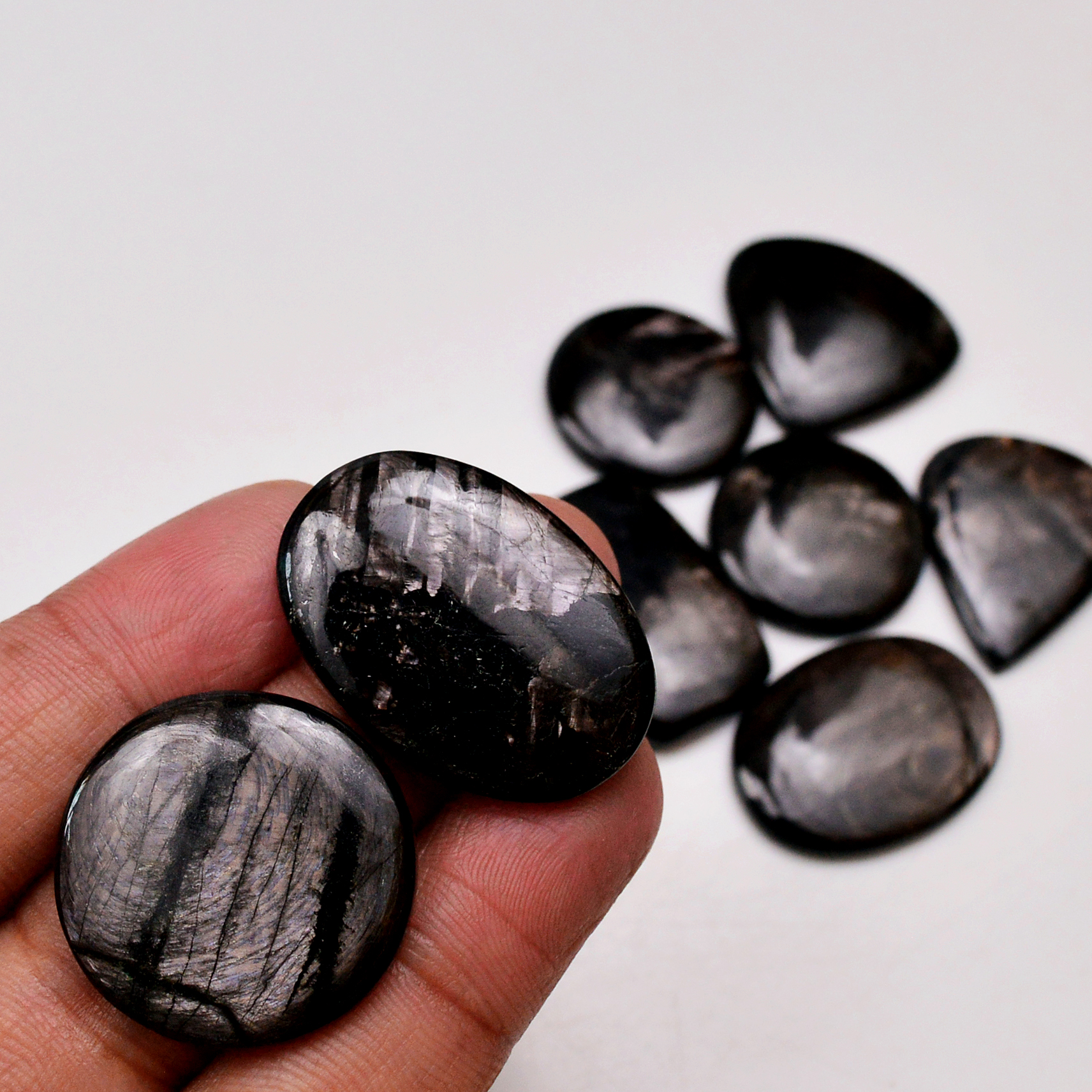 8 Pcs 234 Cts Natural Hypersthene Gemstone Cabochon Lot 31x21 23x23mm 18975