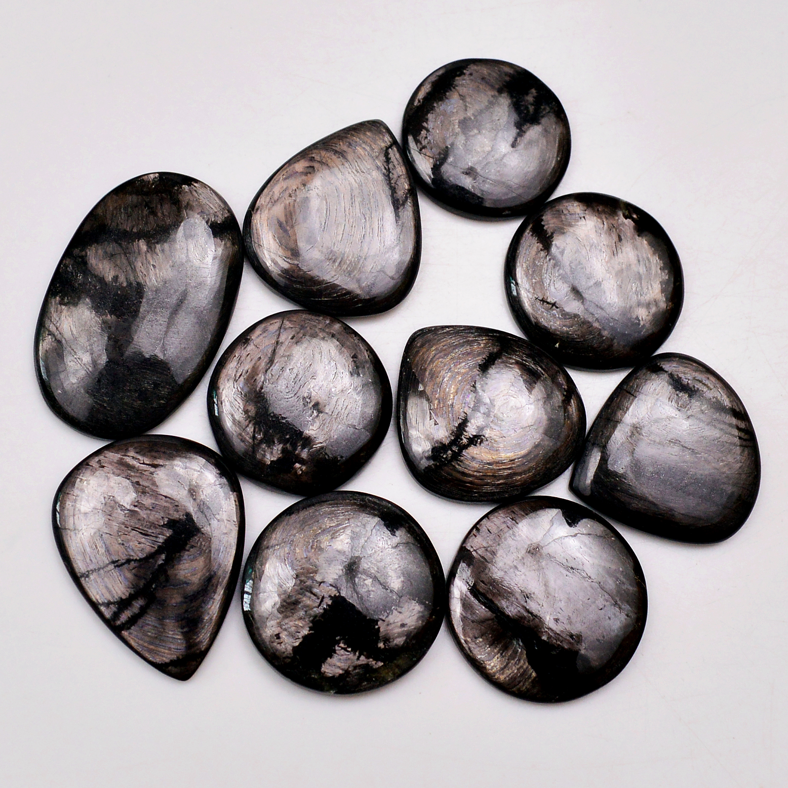 10 Pcs 206 Cts Natural Hypersthene Loose Gemstone Cabochon Lot Mixed Shapes and Sizes 32x20 20x20mm 18976