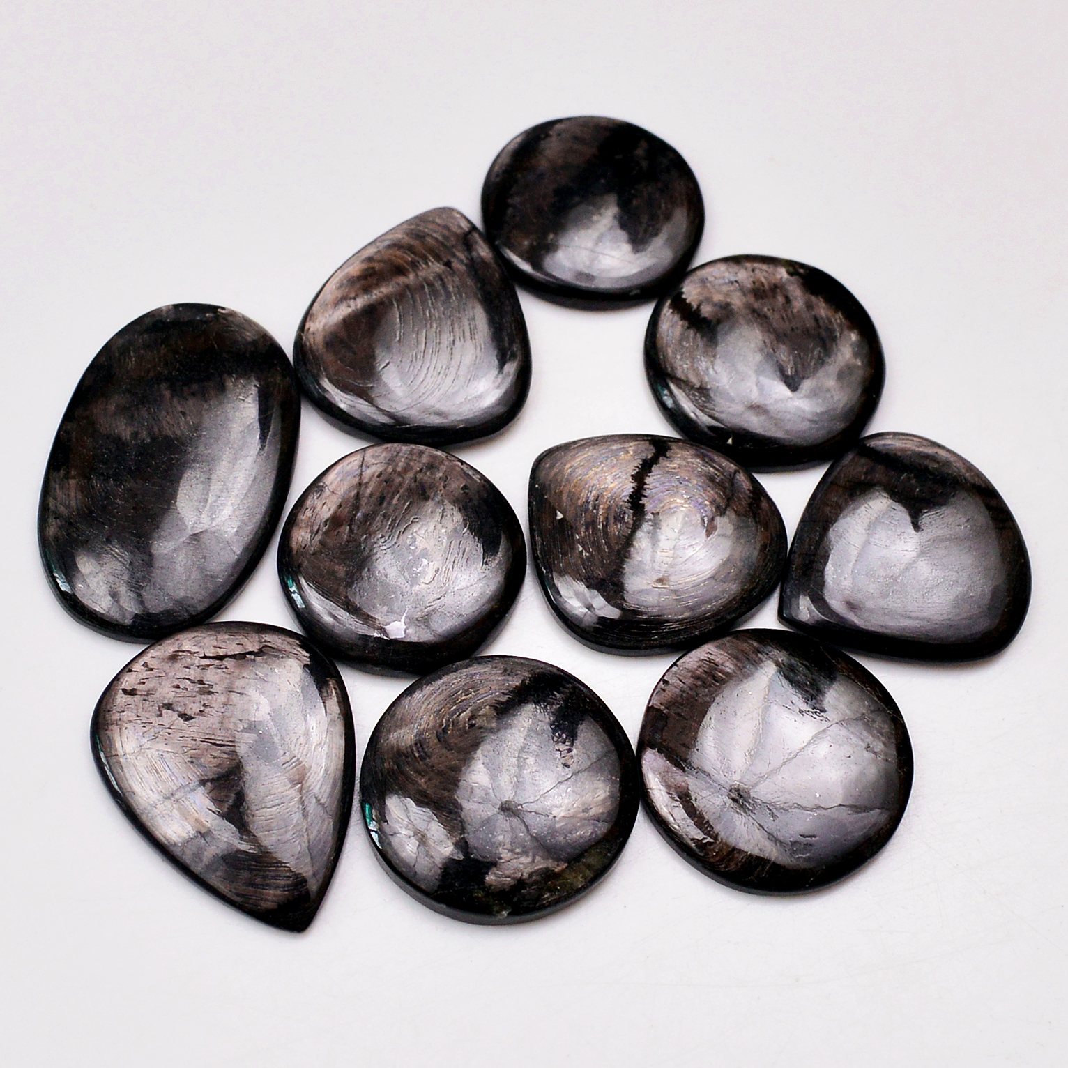 10 Pcs 206 Cts Natural Hypersthene Loose Gemstone Cabochon Lot Mixed Shapes and Sizes 32x20 20x20mm 18976