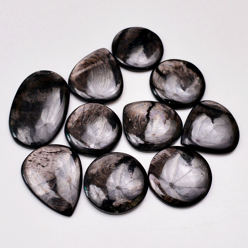 Image of 10 Pcs 206 Cts Natural Hypersthene Loose Gemstone Cabochon Lot Mixed Shapes and Sizes 32x20  20x20mm #18976
