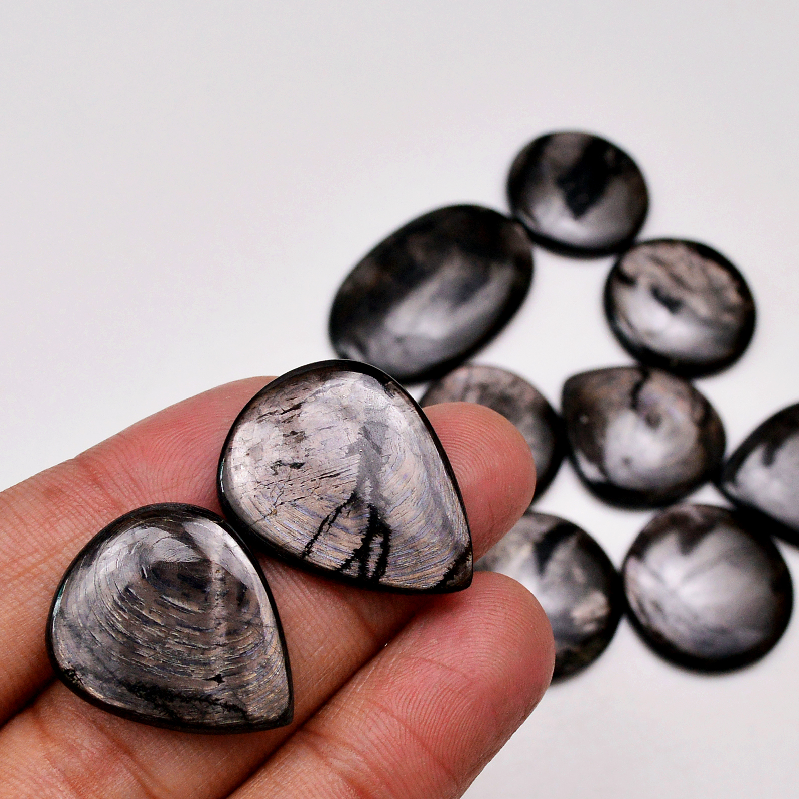 10 Pcs 206 Cts Natural Hypersthene Loose Gemstone Cabochon Lot Mixed Shapes and Sizes 32x20 20x20mm 18976