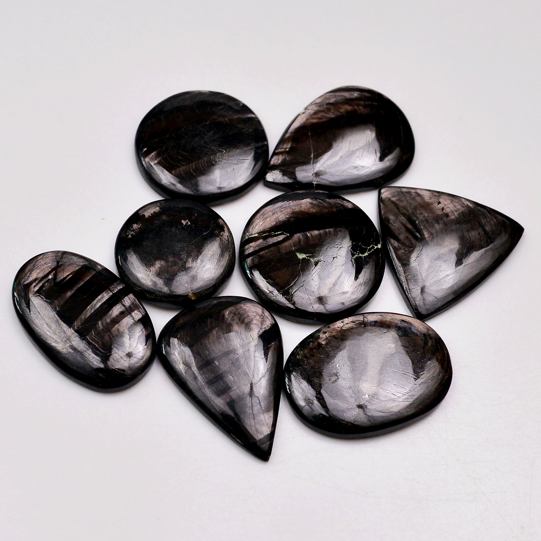 8 Pcs 219 Cts Natural Hypersthene Gemstone Cabochon Lot 31x22 20x20mm 18977