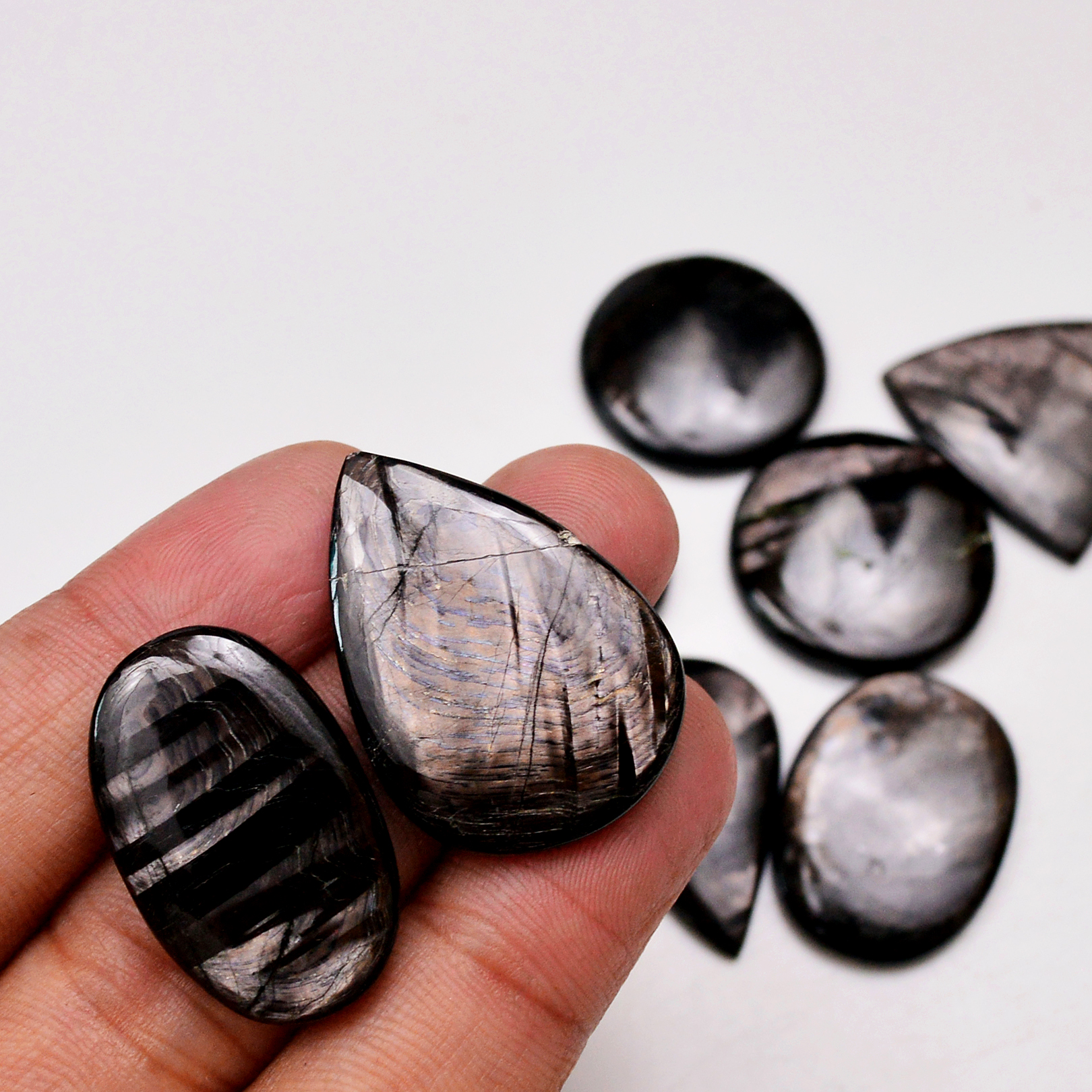 8 Pcs 219 Cts Natural Hypersthene Gemstone Cabochon Lot 31x22 20x20mm 18977