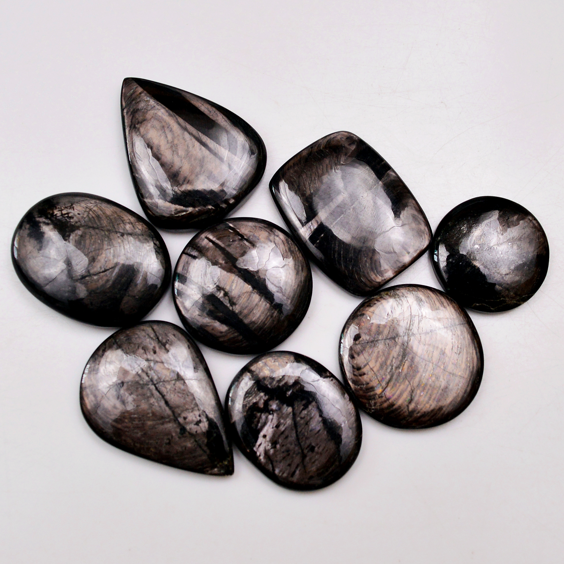 8 Pcs 257 Cts Natural Hypersthene Gemstone Cabochon Lot 31x24 21x21mm 18978