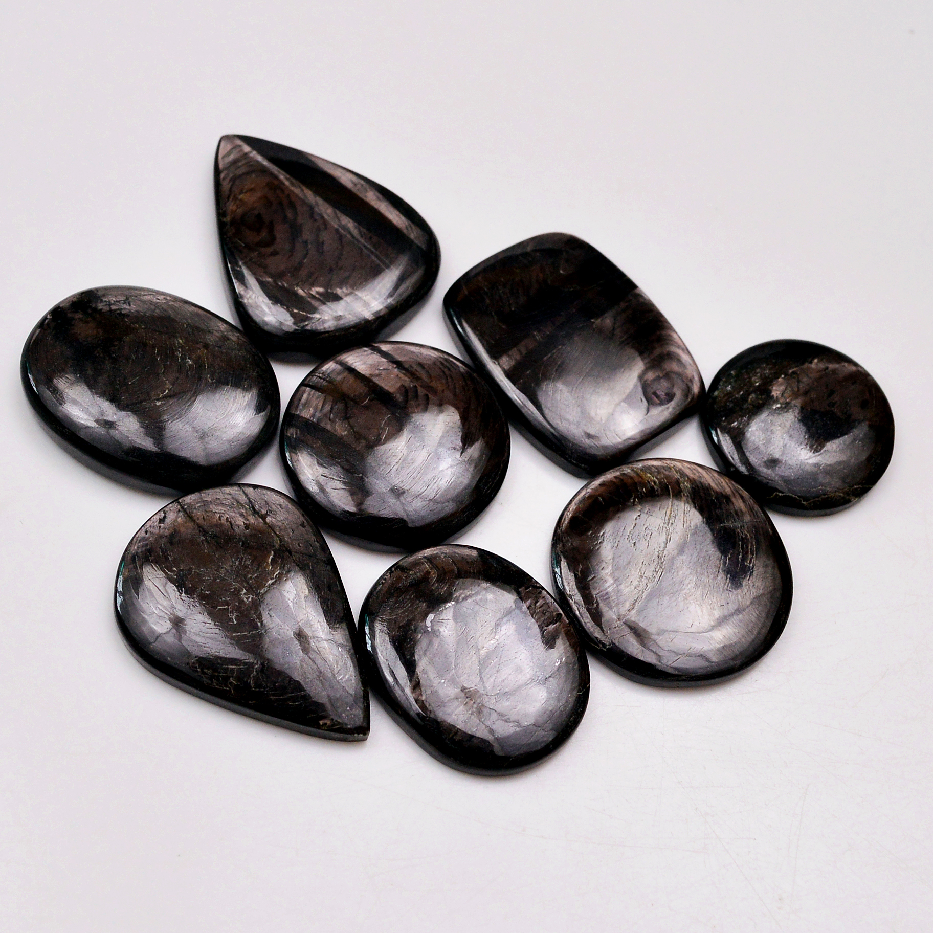 8 Pcs 257 Cts Natural Hypersthene Gemstone Cabochon Lot 31x24 21x21mm 18978