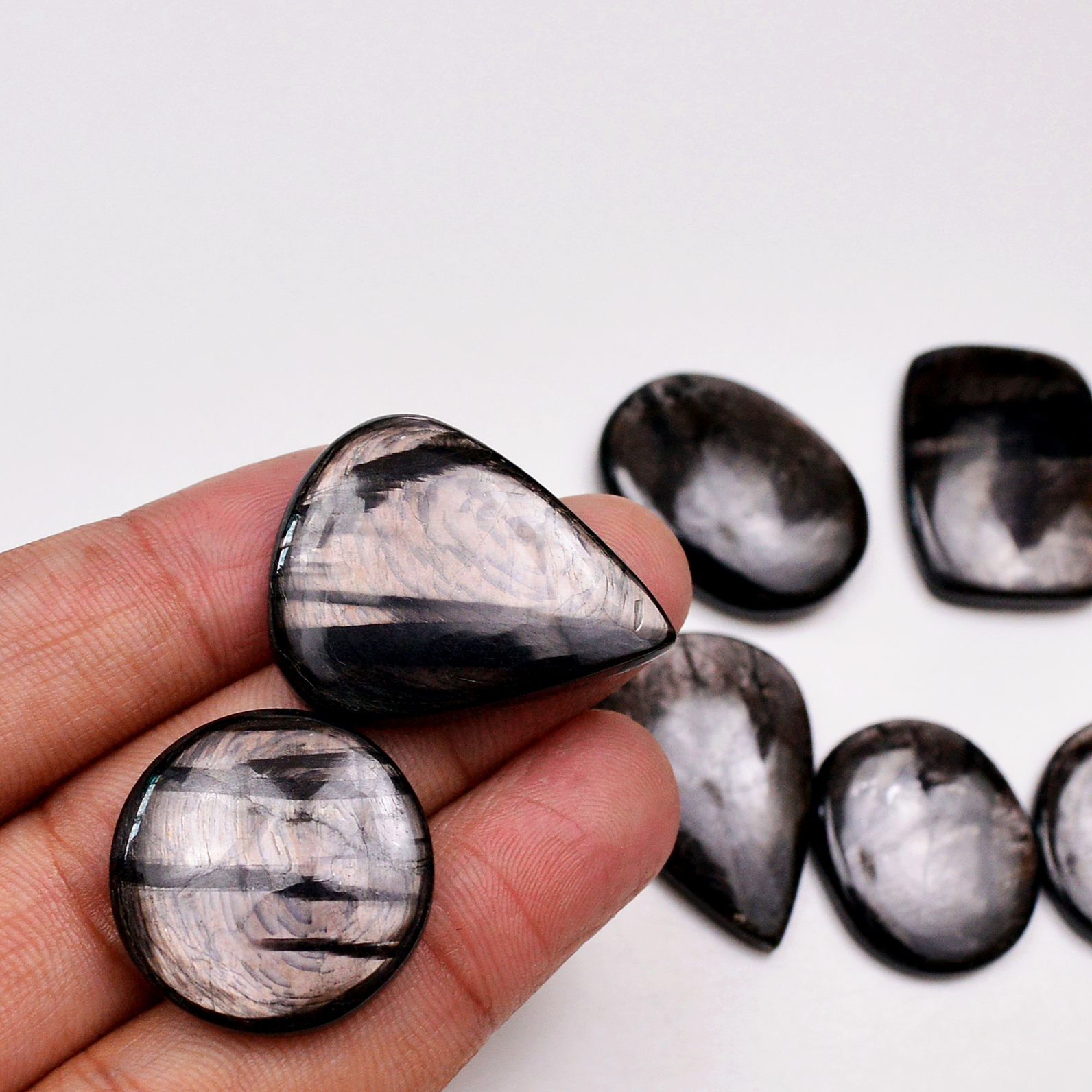 8 Pcs 257 Cts Natural Hypersthene Gemstone Cabochon Lot 31x24 21x21mm 18978