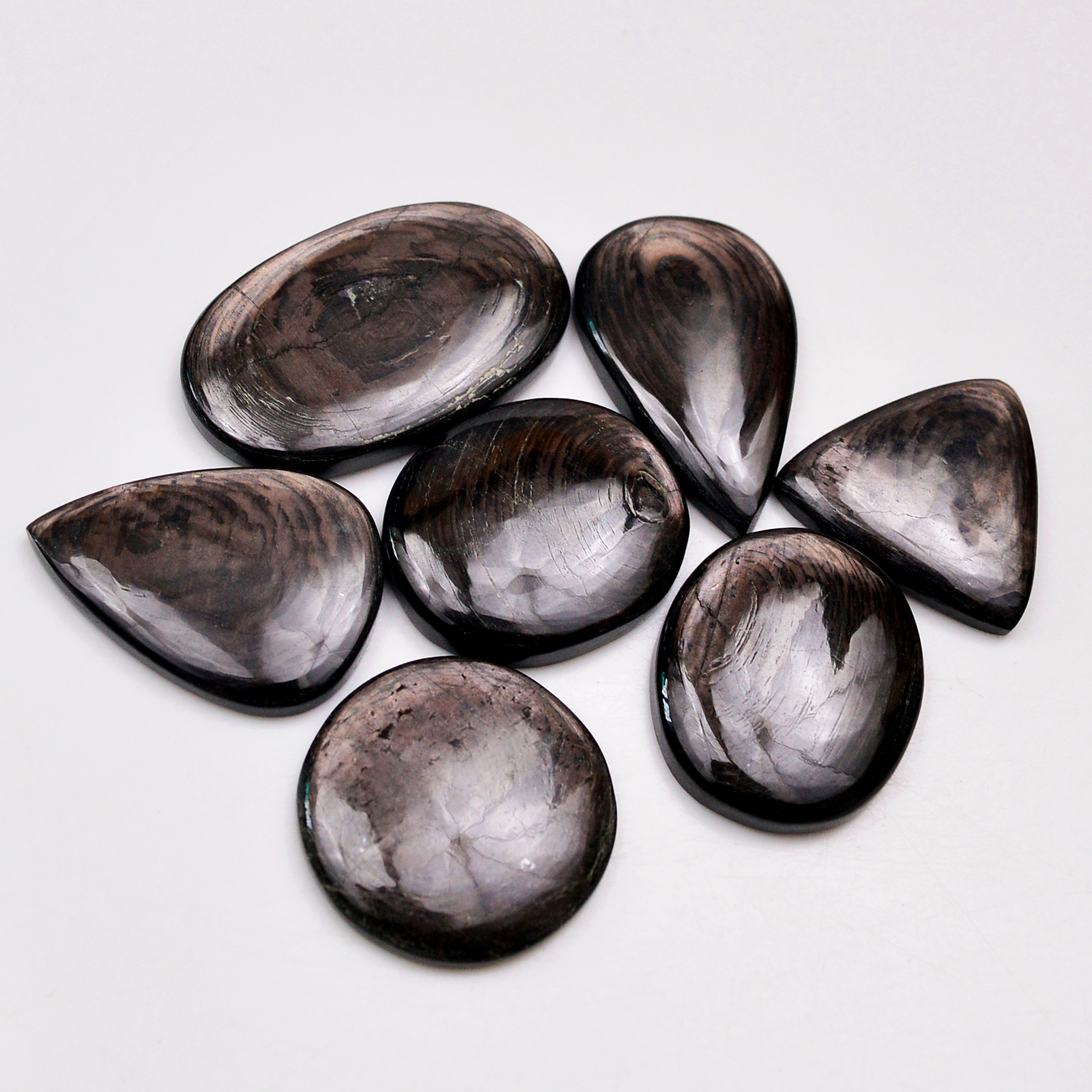 7 Pcs 241 Cts Natural Hypersthene Gemstone Cabochon Lot 36x21 23x22mm 18979