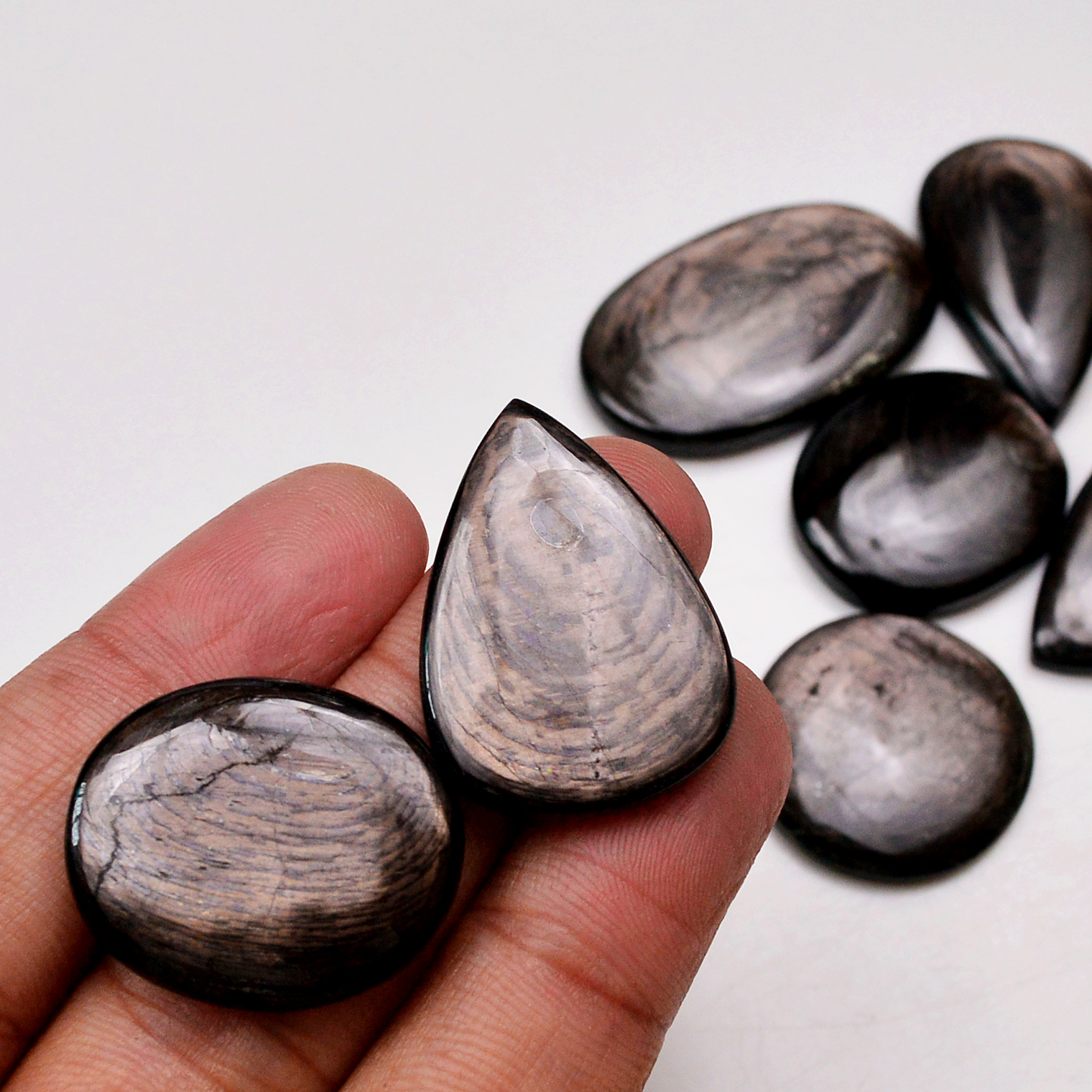 7 Pcs 241 Cts Natural Hypersthene Gemstone Cabochon Lot 36x21 23x22mm 18979