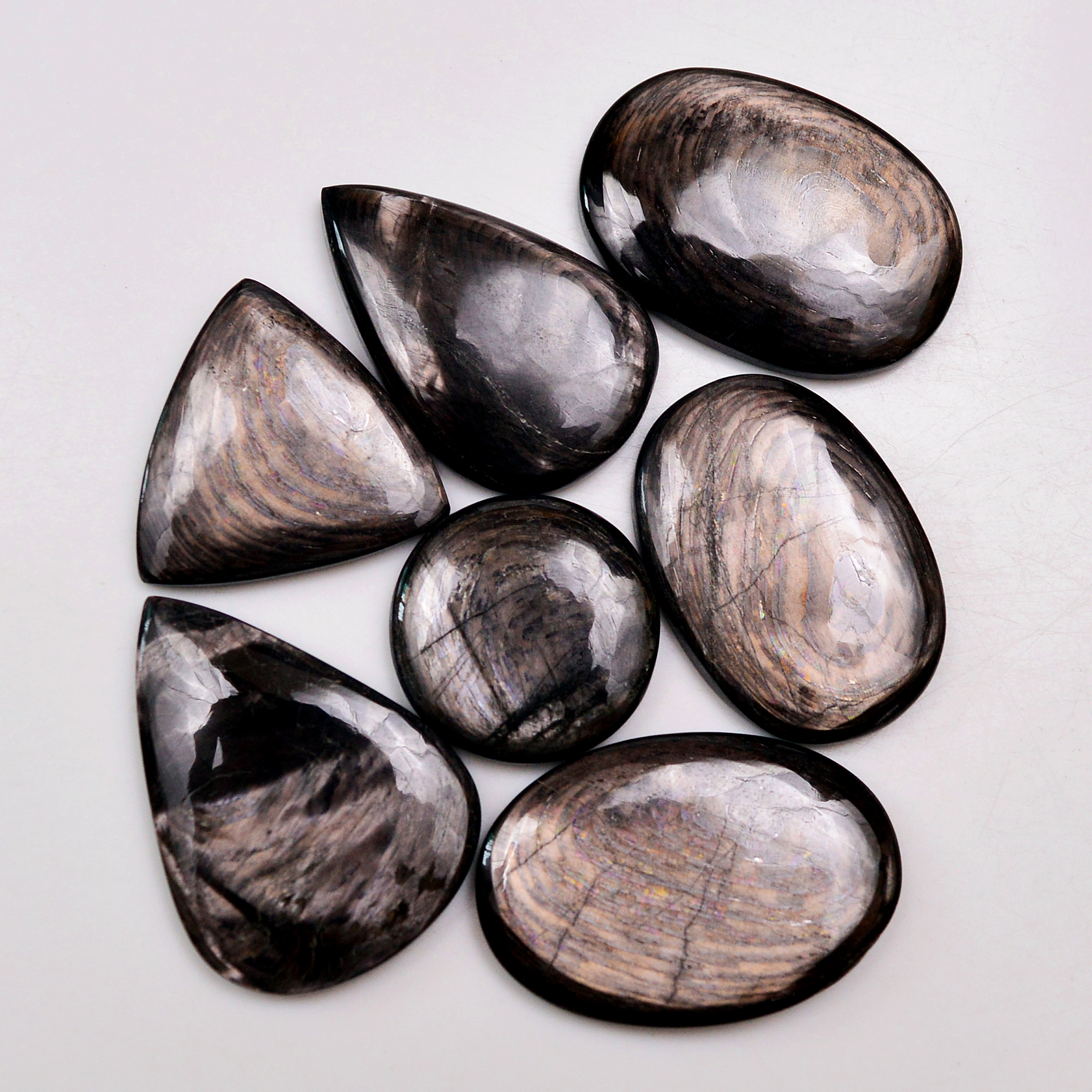 7 Pcs 212 Cts Natural Hypersthene Gemstone Cabochon Lot 32x22 20x20 mm 18981