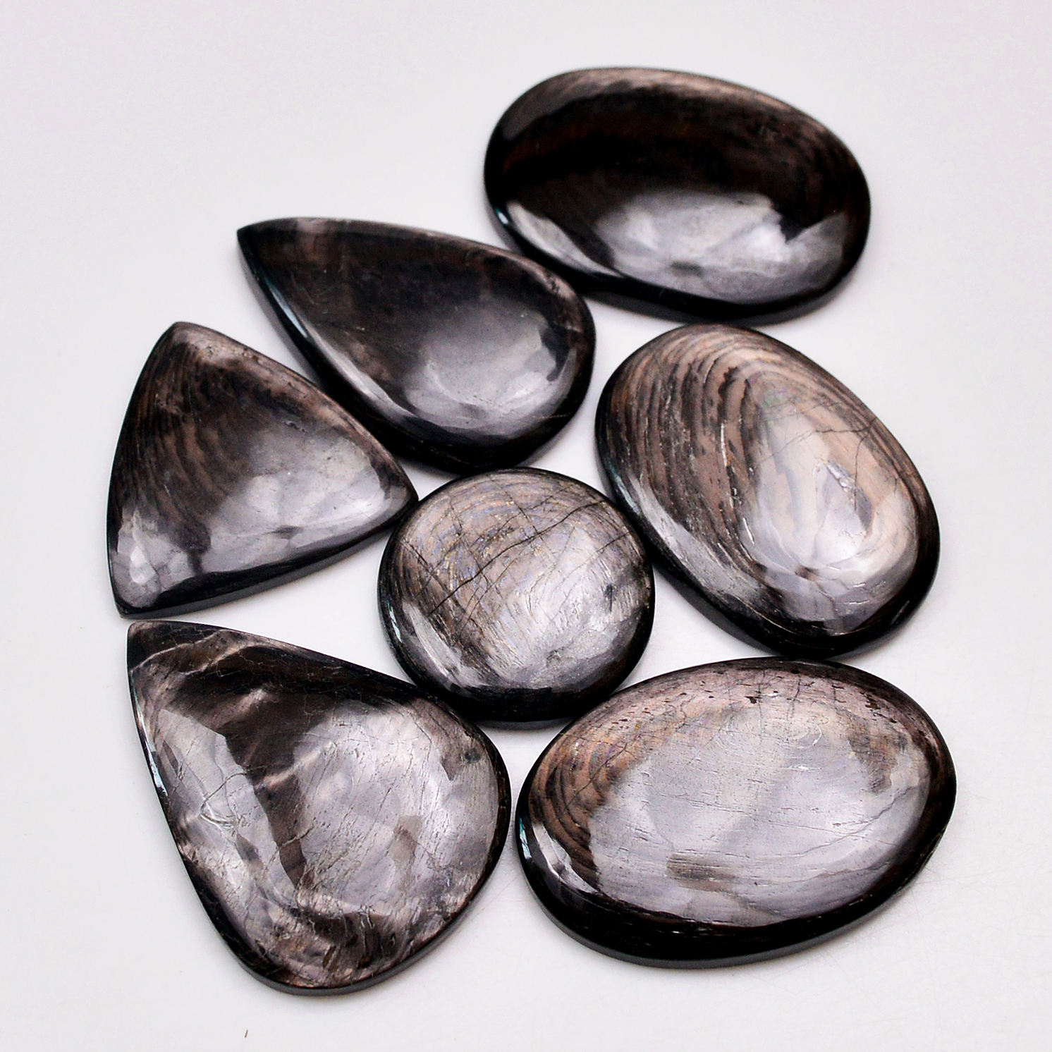 7 Pcs 212 Cts Natural Hypersthene Gemstone Cabochon Lot 32x22 20x20 mm 18981