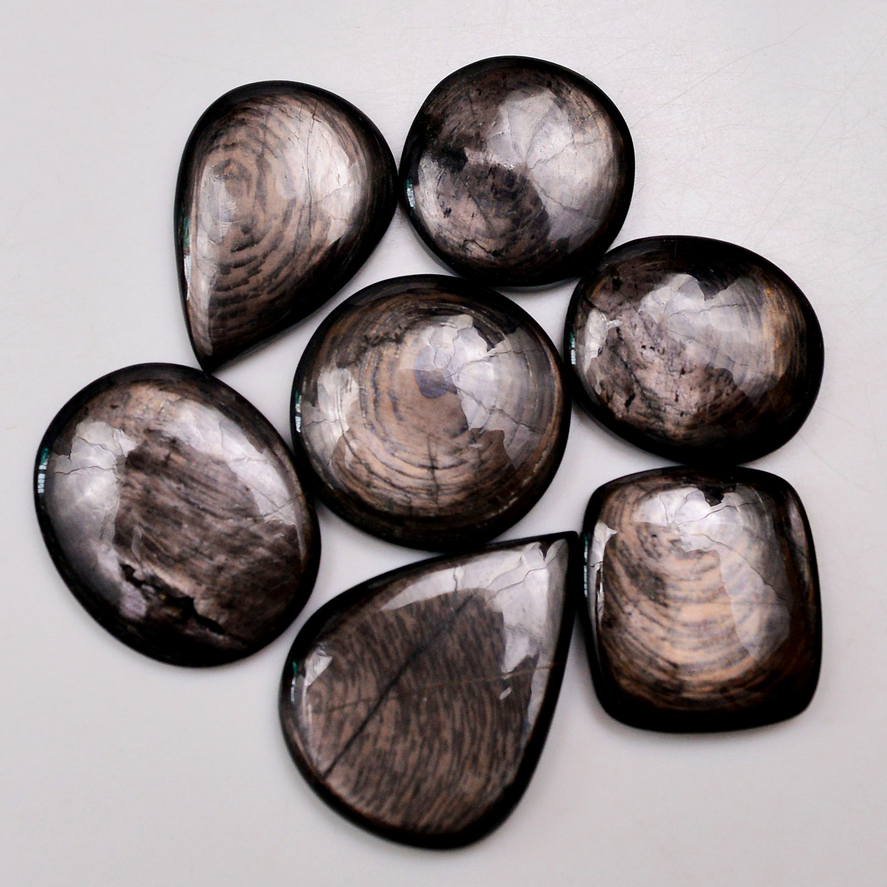 7 Pcs 234 Cts Natural Hypersthene Gemstone Cabochon Lot 32x24 22x22mm 18982