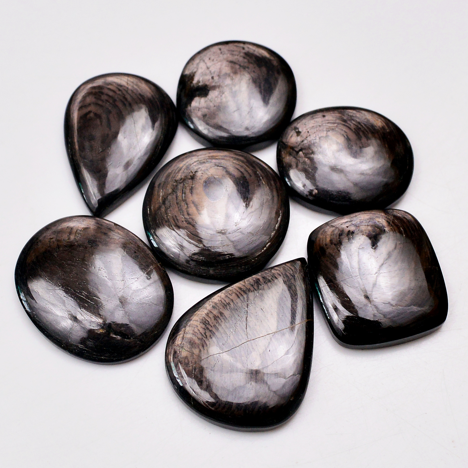 7 Pcs 234 Cts Natural Hypersthene Gemstone Cabochon Lot 32x24 22x22mm 18982