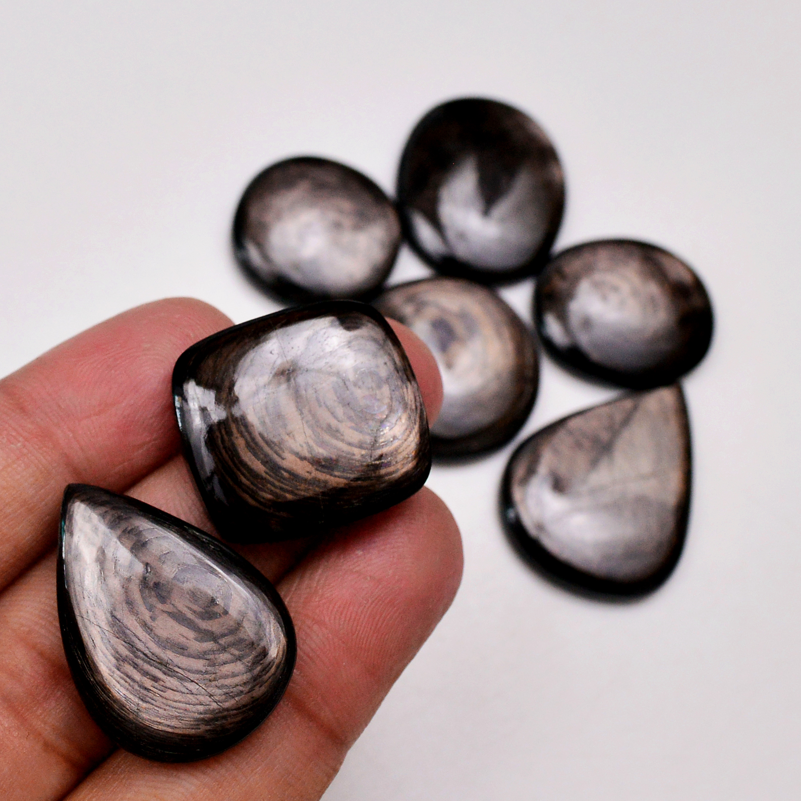 7 Pcs 234 Cts Natural Hypersthene Gemstone Cabochon Lot 32x24 22x22mm 18982