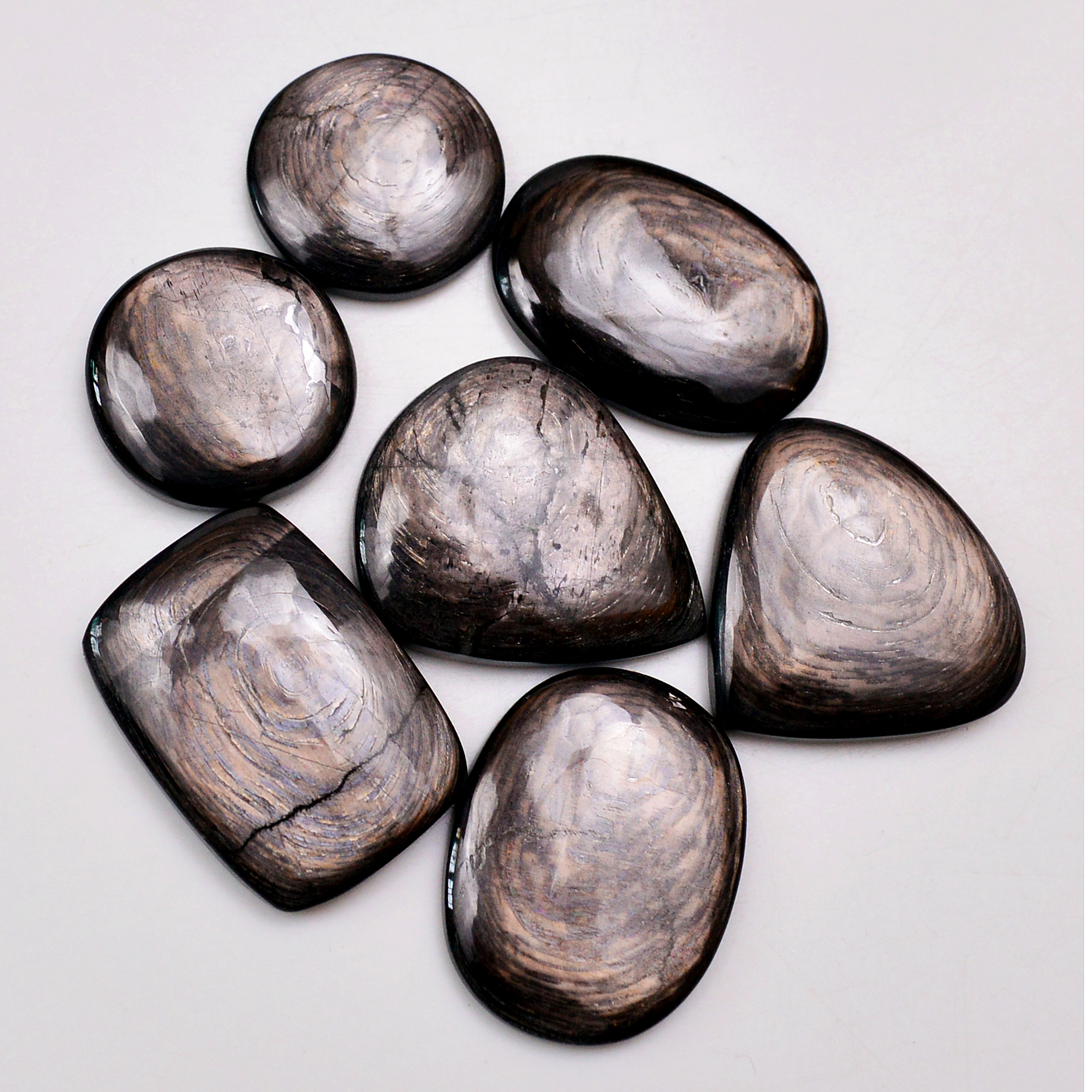 7 Pcs 245 Cts Natural Hypersthene Gemstone Cabochon Lot 30x25 21x21mm 18983