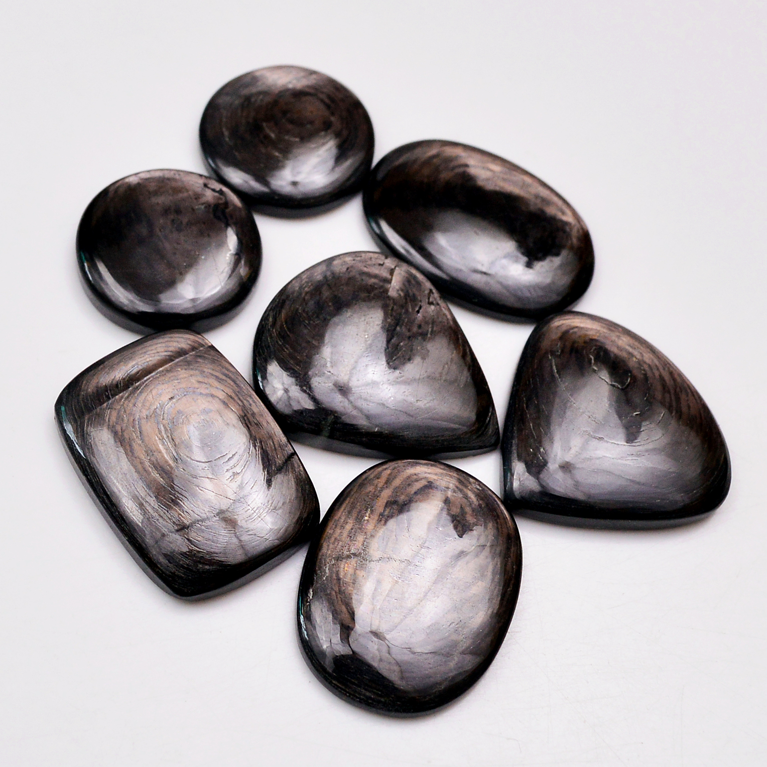 7 Pcs 245 Cts Natural Hypersthene Gemstone Cabochon Lot 30x25 21x21mm 18983