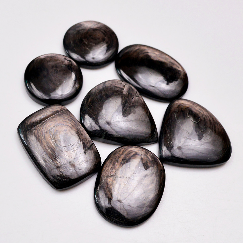 Image of 7 Pcs 245 Cts Natural Hypersthene Gemstone Cabochon Lot 30x25  21x21mm #18983