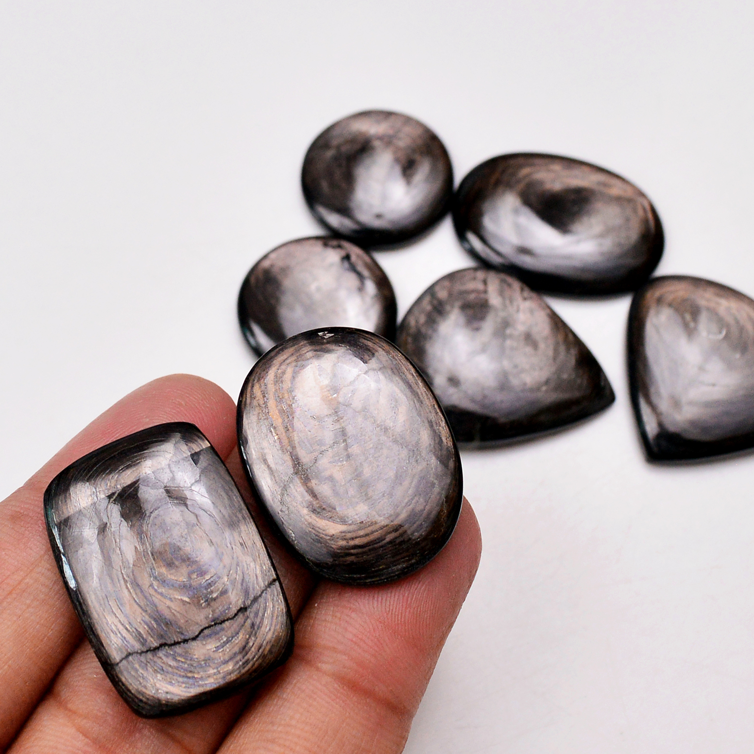 7 Pcs 245 Cts Natural Hypersthene Gemstone Cabochon Lot 30x25 21x21mm 18983