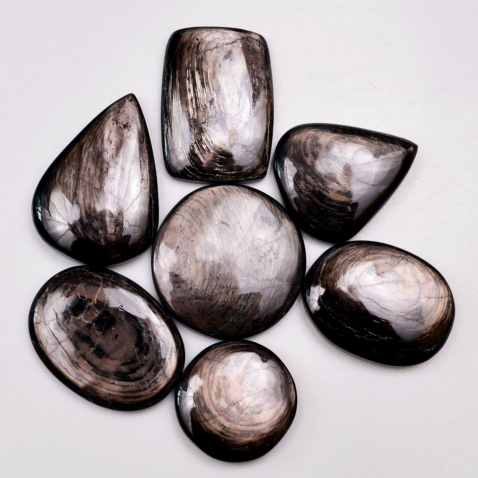 7 Pcs 228 Cts Natural Hypersthene Gemstone Cabochon Lot 31x22 20x20mm 18984