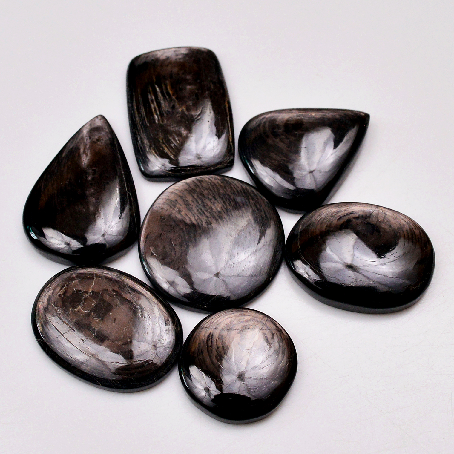 7 Pcs 228 Cts Natural Hypersthene Gemstone Cabochon Lot 31x22 20x20mm 18984