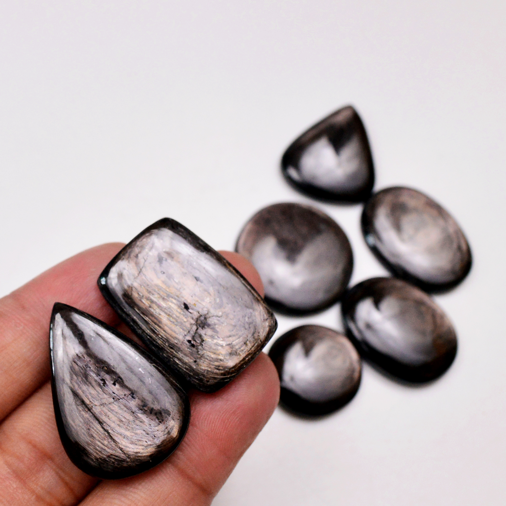 7 Pcs 228 Cts Natural Hypersthene Gemstone Cabochon Lot 31x22 20x20mm 18984