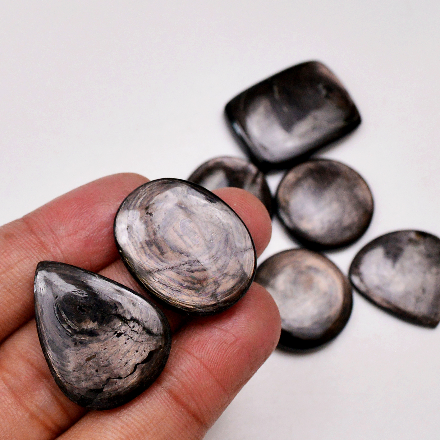 7 Pcs 188 Cts Natural Hypersthene Gemstone Cabochon Lot 30x21 21x21mm 18985