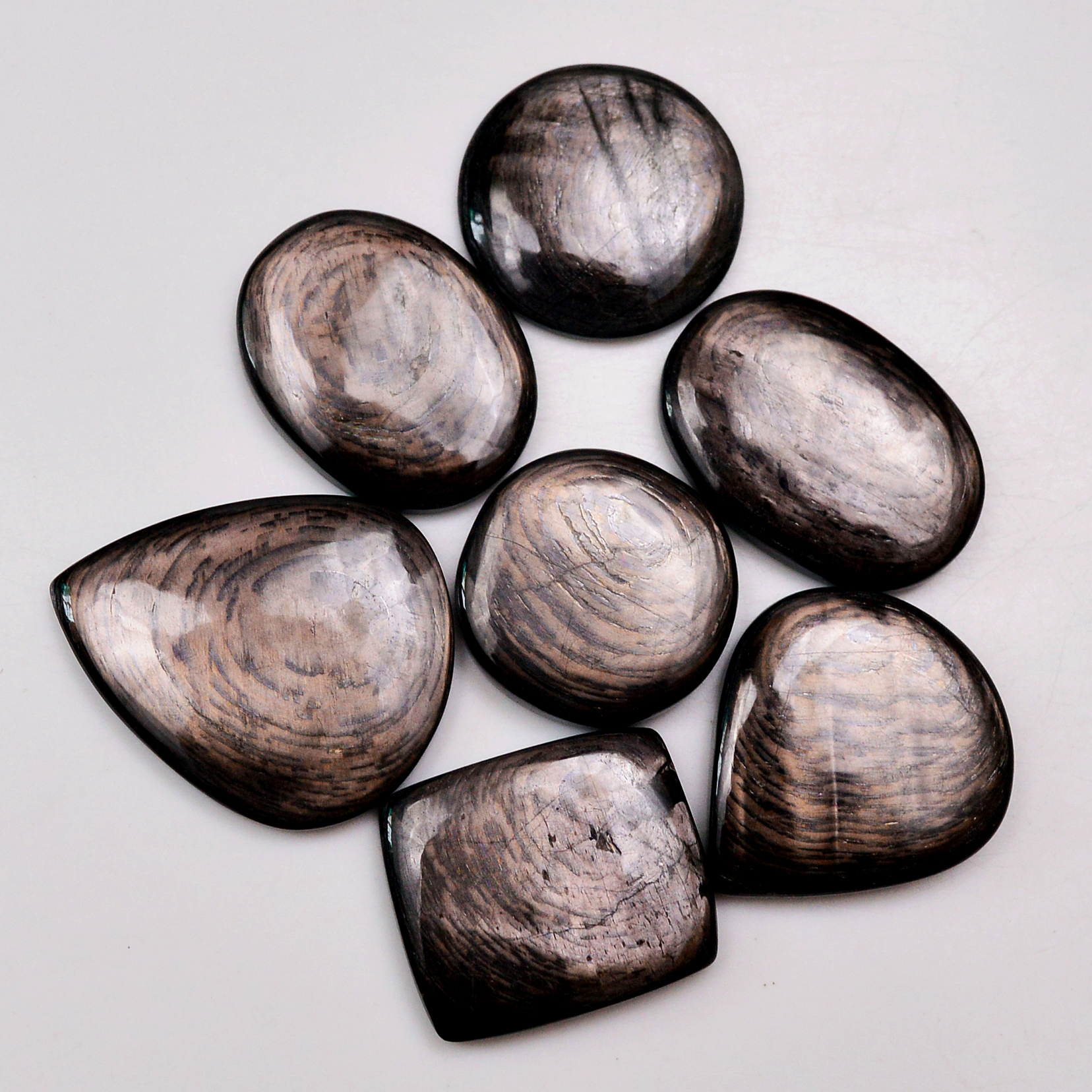 7 Pcs 220 Cts Natural Hypersthene Gemstone Cabochon Lot 31x26 22x22mm 18986