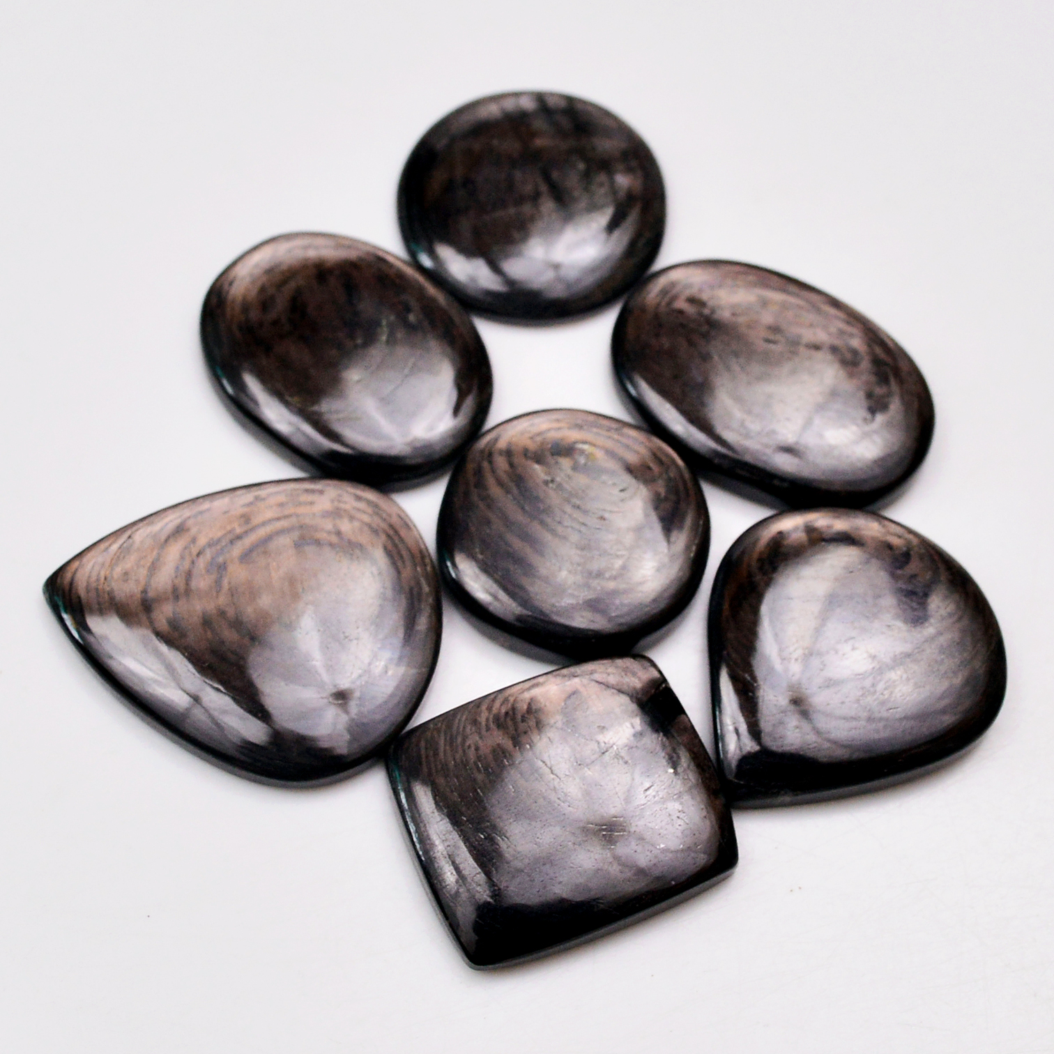 7 Pcs 220 Cts Natural Hypersthene Gemstone Cabochon Lot 31x26 22x22mm 18986