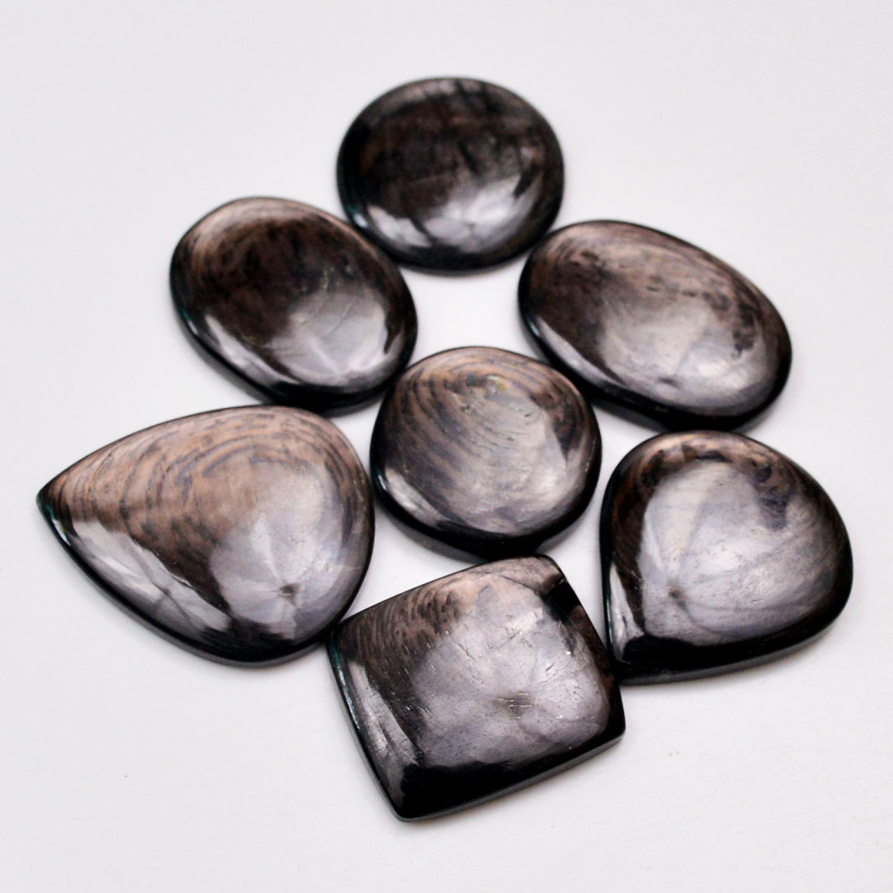Image of 7 Pcs 220 Cts Natural Hypersthene Gemstone Cabochon Lot 31x26  22x22mm #18986