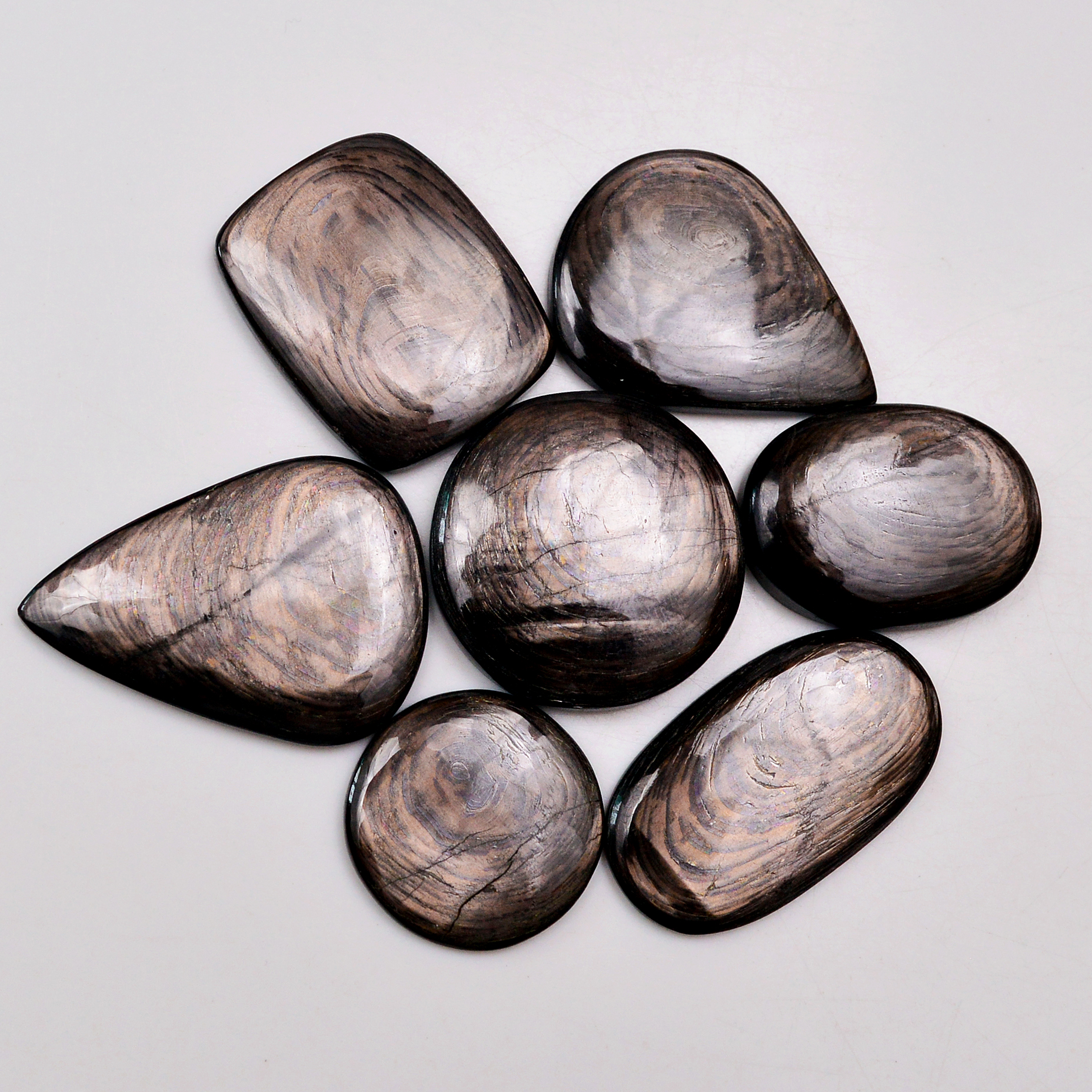 7 Pcs 236 Cts Natural Hypersthene Gemstone Cabochon Lot 34x19 22x22mm 18987