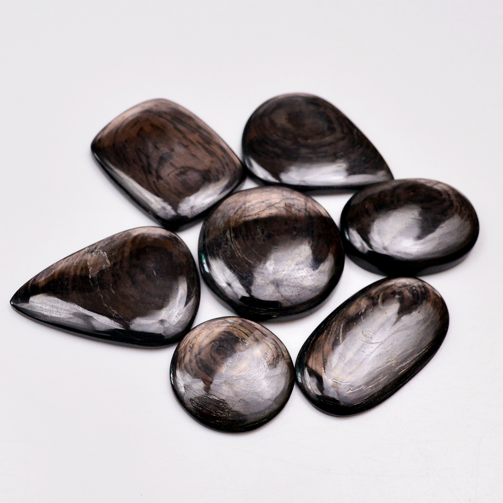 7 Pcs 236 Cts Natural Hypersthene Gemstone Cabochon Lot 34x19 22x22mm 18987