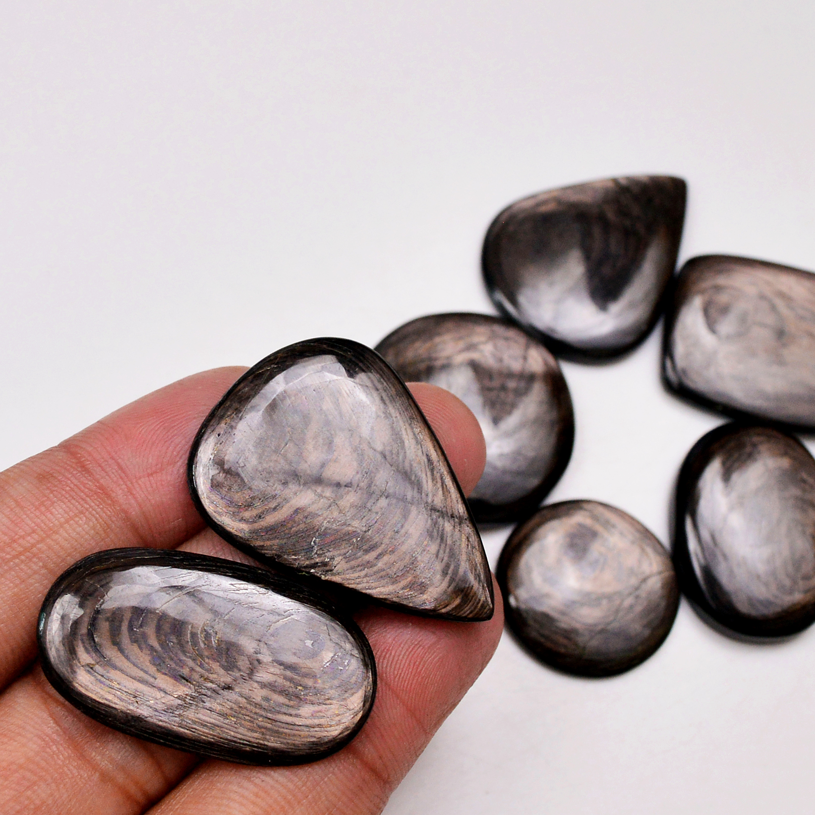 7 Pcs 236 Cts Natural Hypersthene Gemstone Cabochon Lot 34x19 22x22mm 18987