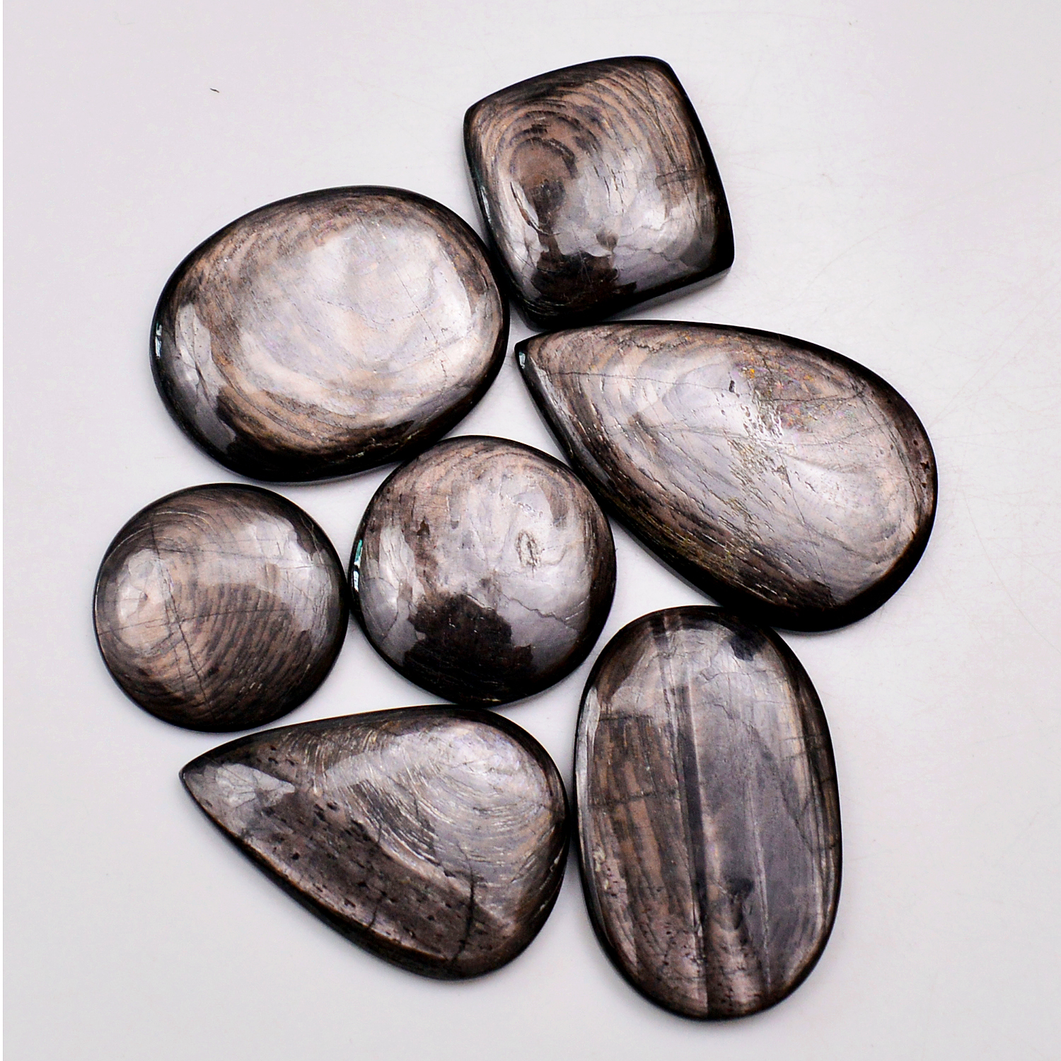 7 Pcs 225 Cts Natural Hypersthene Gemstone Cabochon Lot 38x24 21x21mm 18988