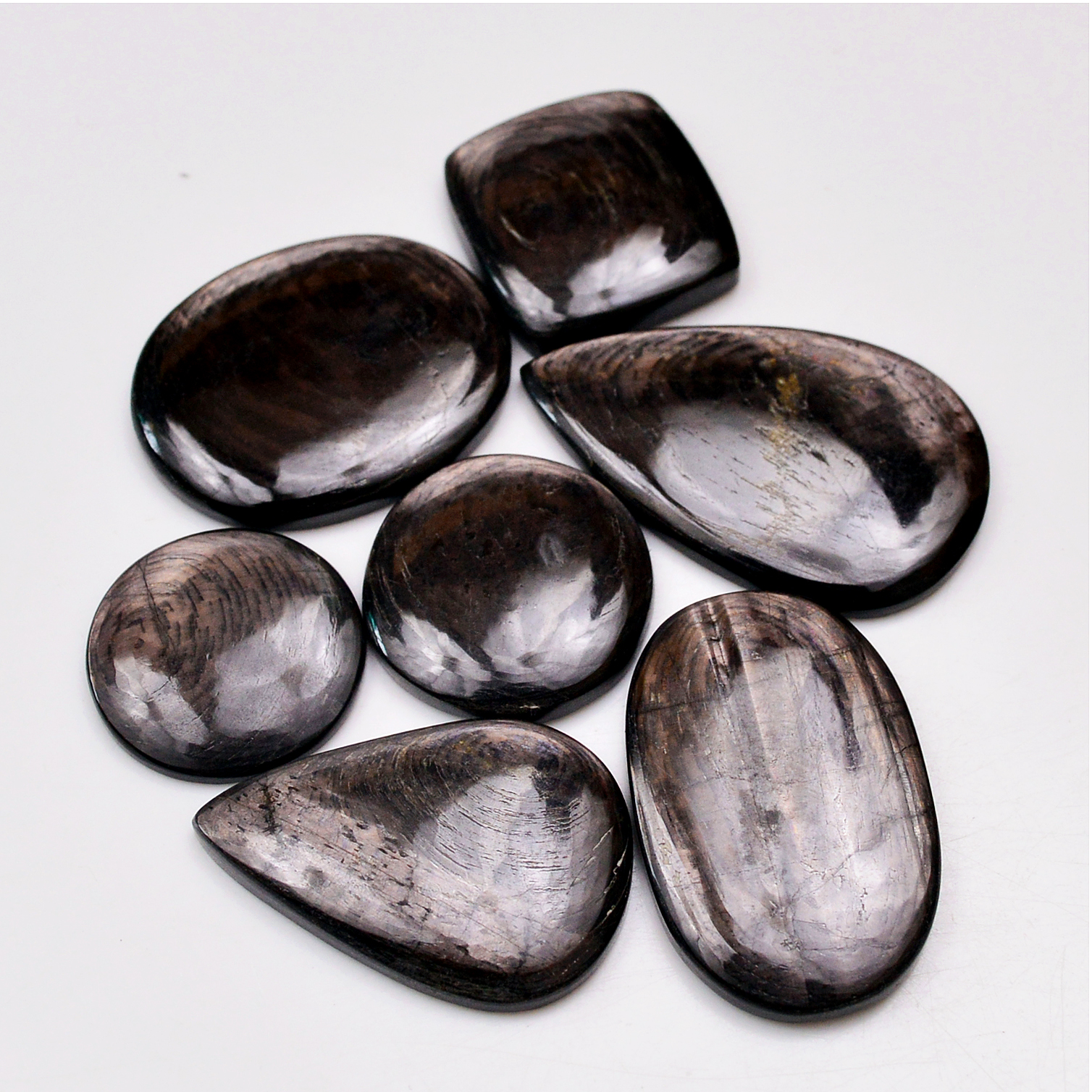 7 Pcs 225 Cts Natural Hypersthene Gemstone Cabochon Lot 38x24 21x21mm 18988