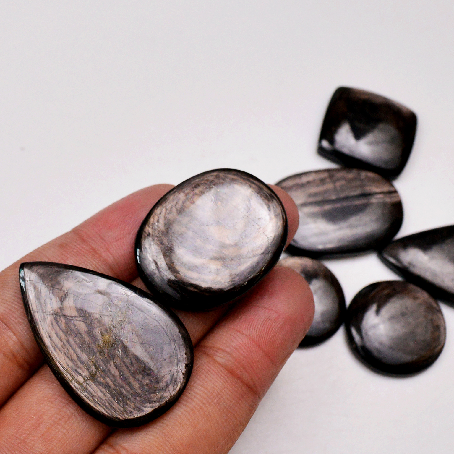 7 Pcs 225 Cts Natural Hypersthene Gemstone Cabochon Lot 38x24 21x21mm 18988
