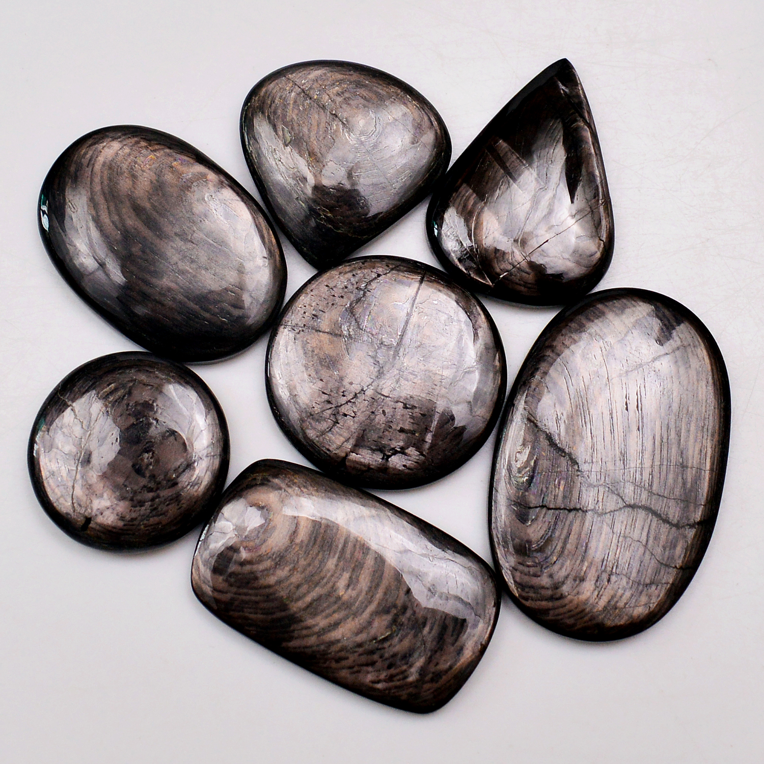 7 Pcs 201 Cts Natural Hypersthene Gemstone Cabochon Lot 37x24 21x21 mm 18990