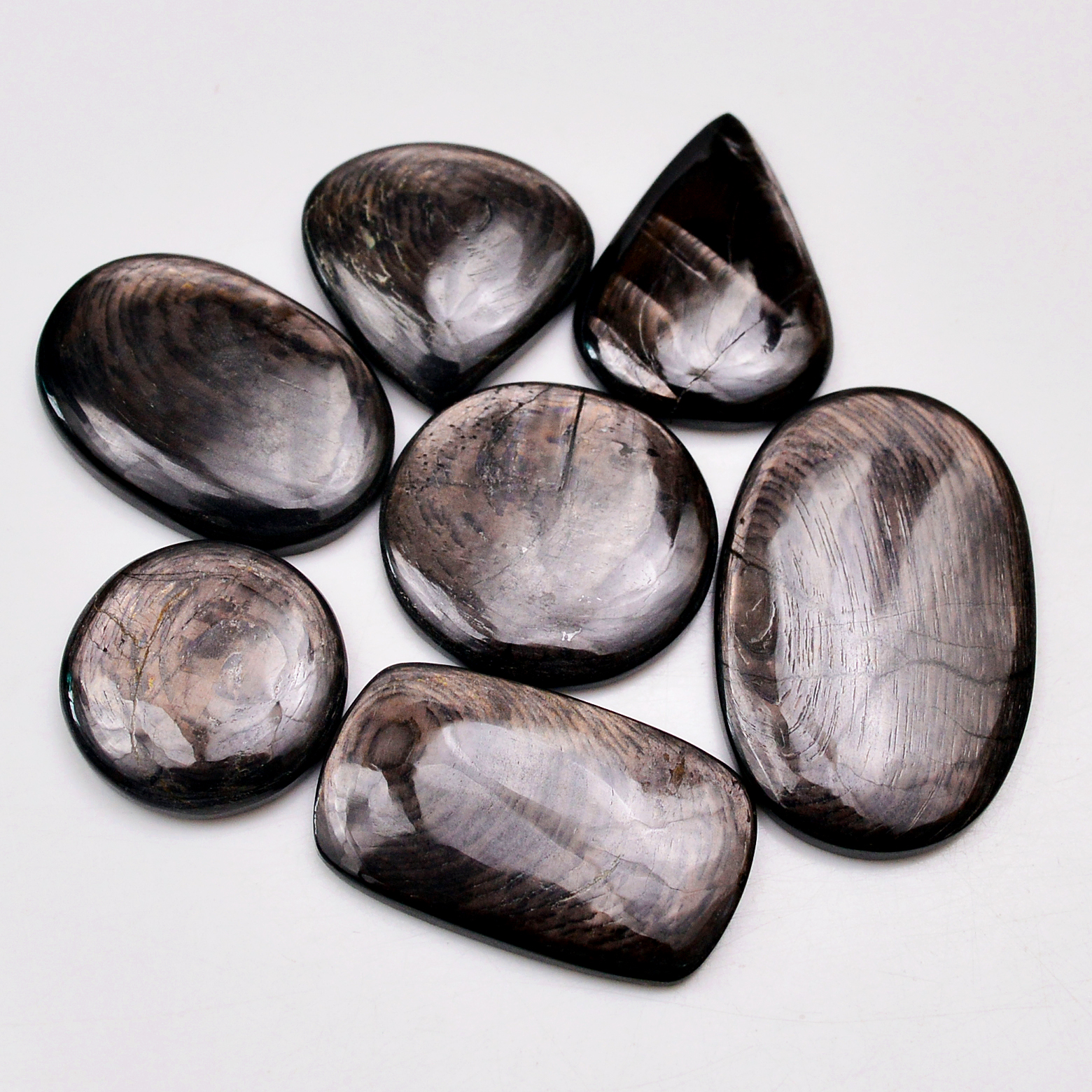 7 Pcs 201 Cts Natural Hypersthene Gemstone Cabochon Lot 37x24 21x21 mm 18990