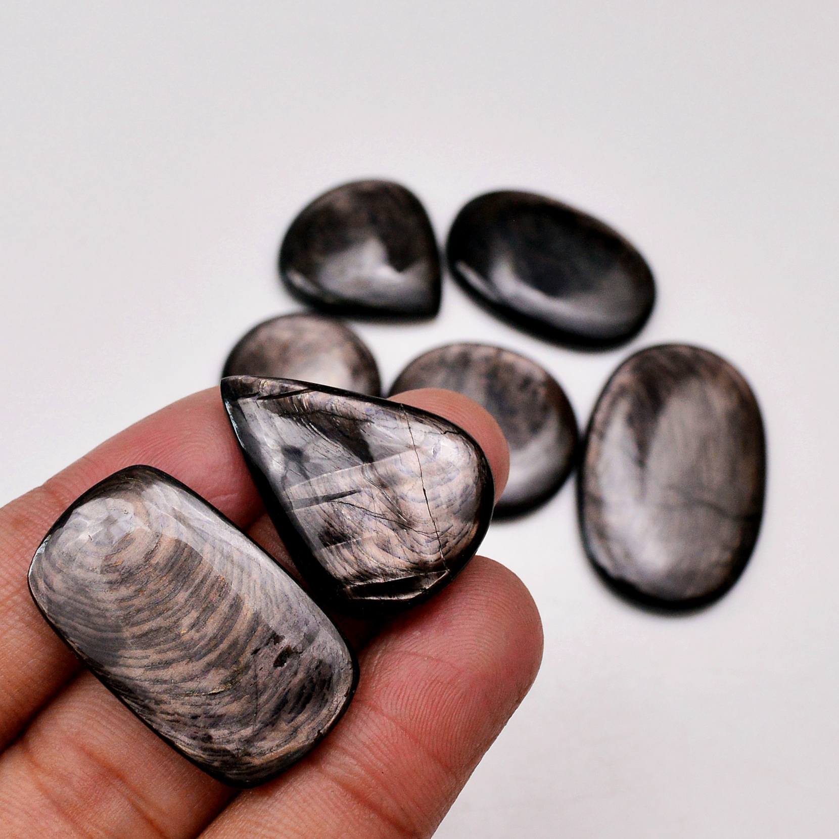 7 Pcs 201 Cts Natural Hypersthene Gemstone Cabochon Lot 37x24 21x21 mm 18990