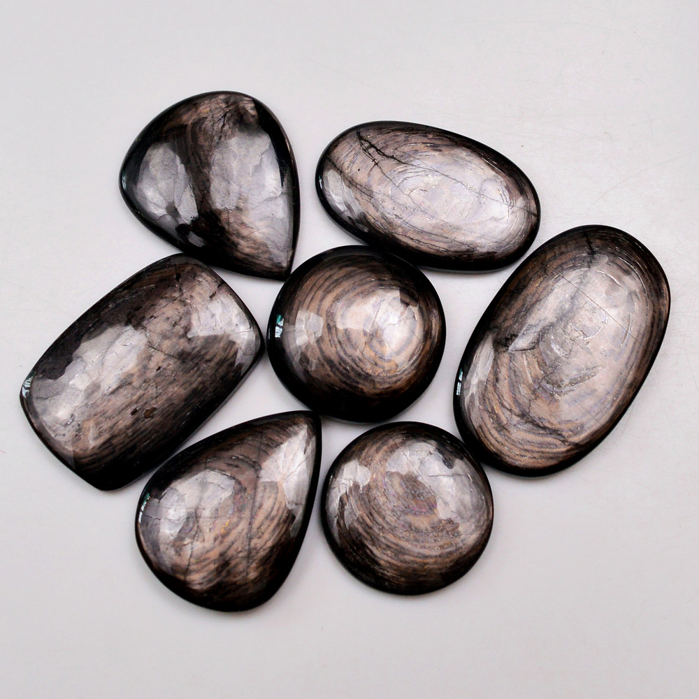 Image of 7 Pcs 202 Cts Natural Hypersthene Gemstone Cabochon Lot 34x21  21x21mm #18991