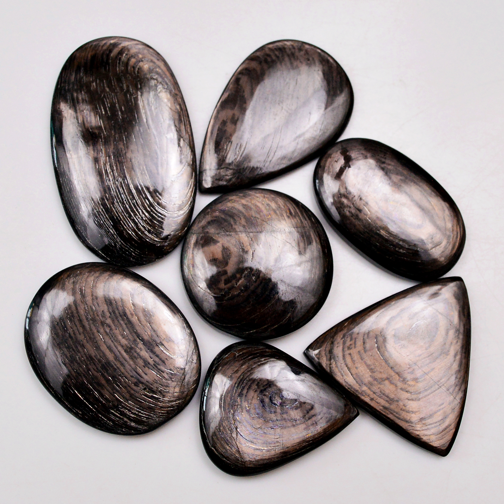 7 Pcs 235 Cts Natural Hypersthene Gemstone Cabochon Lot 40x24 26x22mm 18992