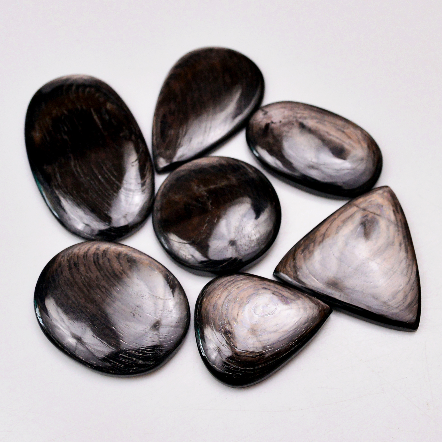 7 Pcs 235 Cts Natural Hypersthene Gemstone Cabochon Lot 40x24 26x22mm 18992