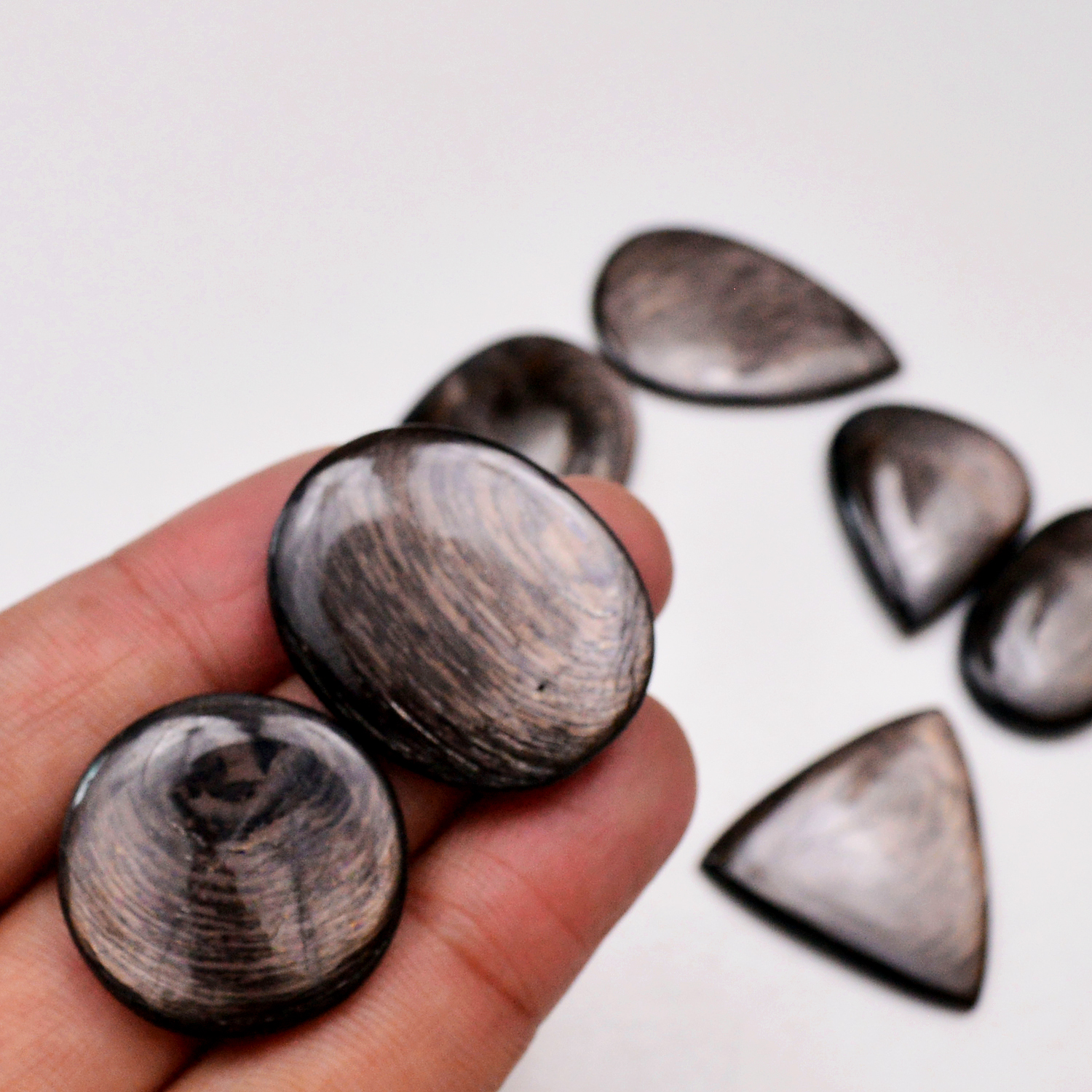 7 Pcs 235 Cts Natural Hypersthene Gemstone Cabochon Lot 40x24 26x22mm 18992