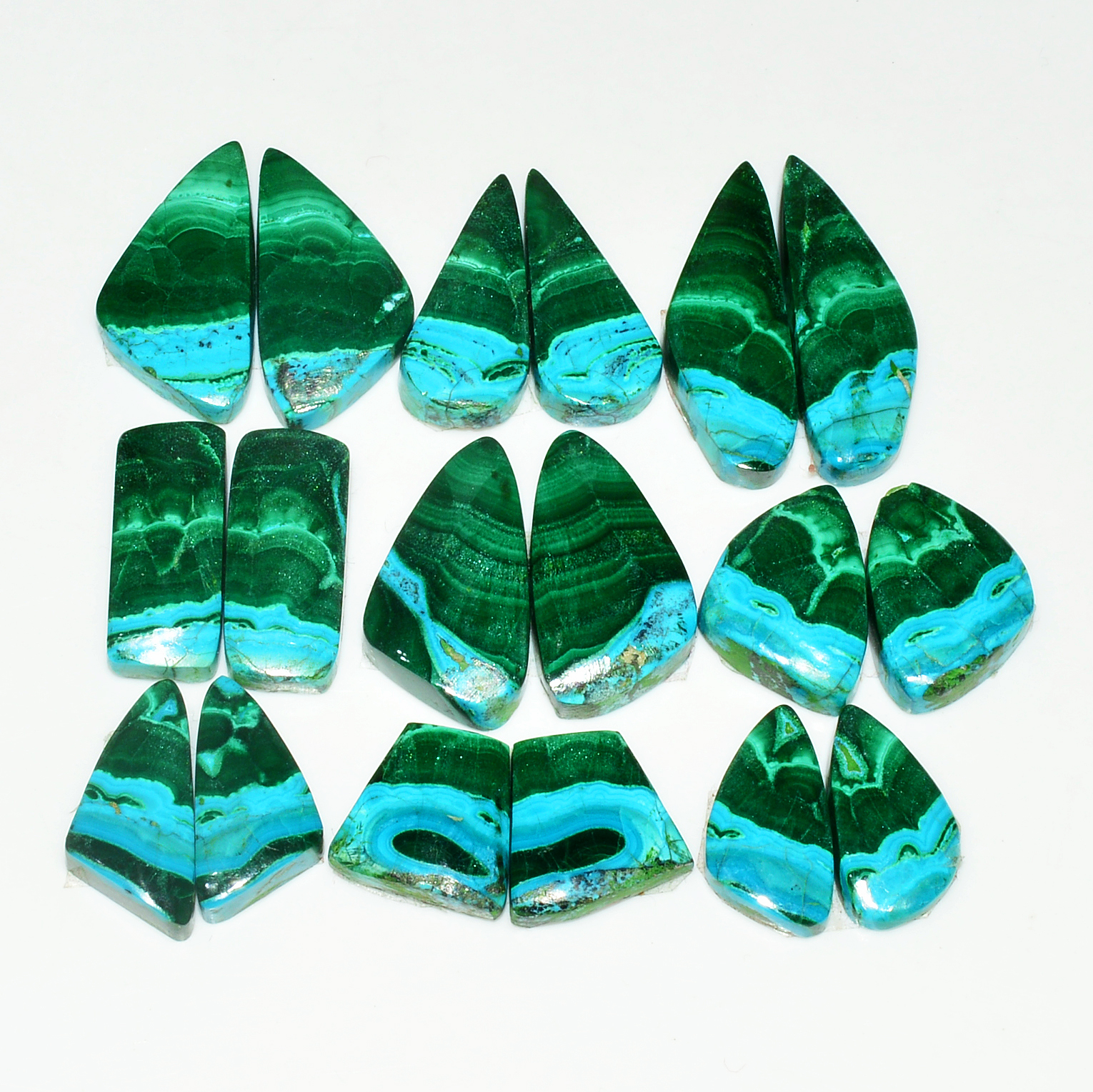 9 Pairs 181Cts Natural Malachite Loose Gemstone Cabochon Pair Lot for Earrings 27x9  17x9mm 18993