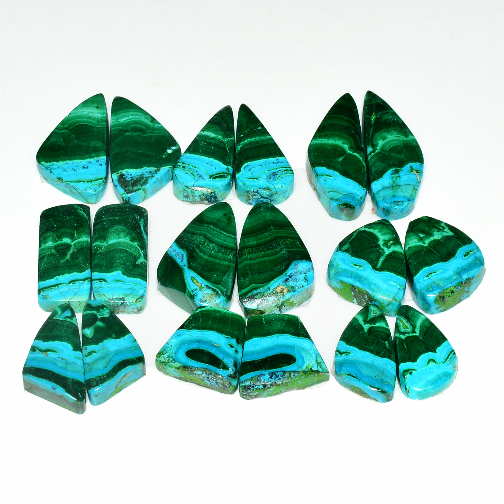 9 Pairs 181Cts Natural Malachite Loose Gemstone Cabochon Pair Lot for Earrings 27x9  17x9mm 18993