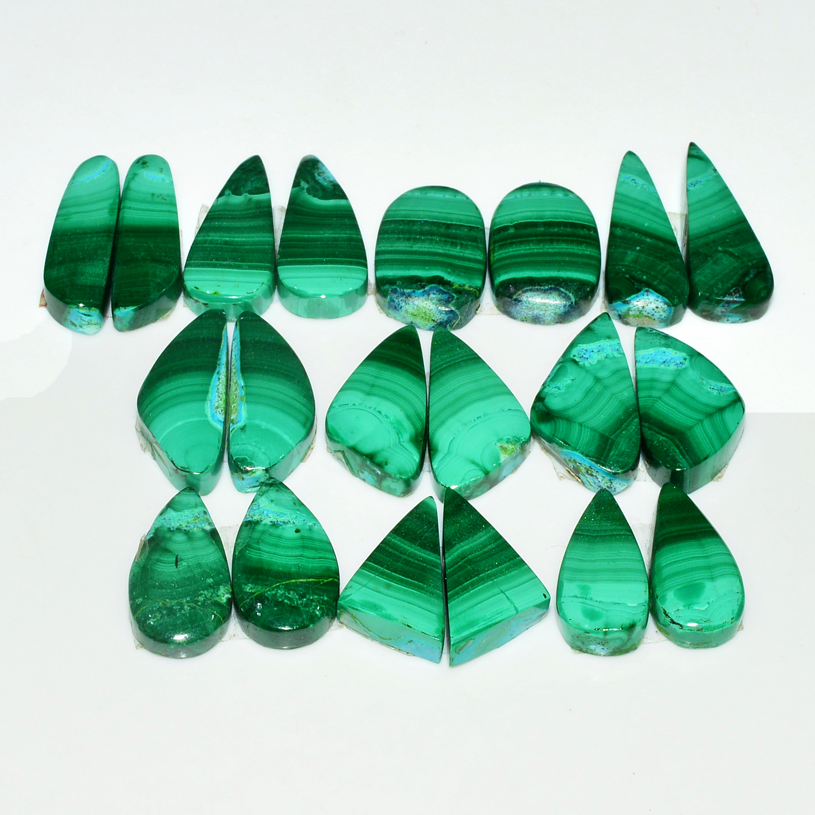 10 Pairs 137Cts Natural Malachite Loose Gemstone Cabochon Pair Lot for Silver Earrings 20x7 15x6mm 18994