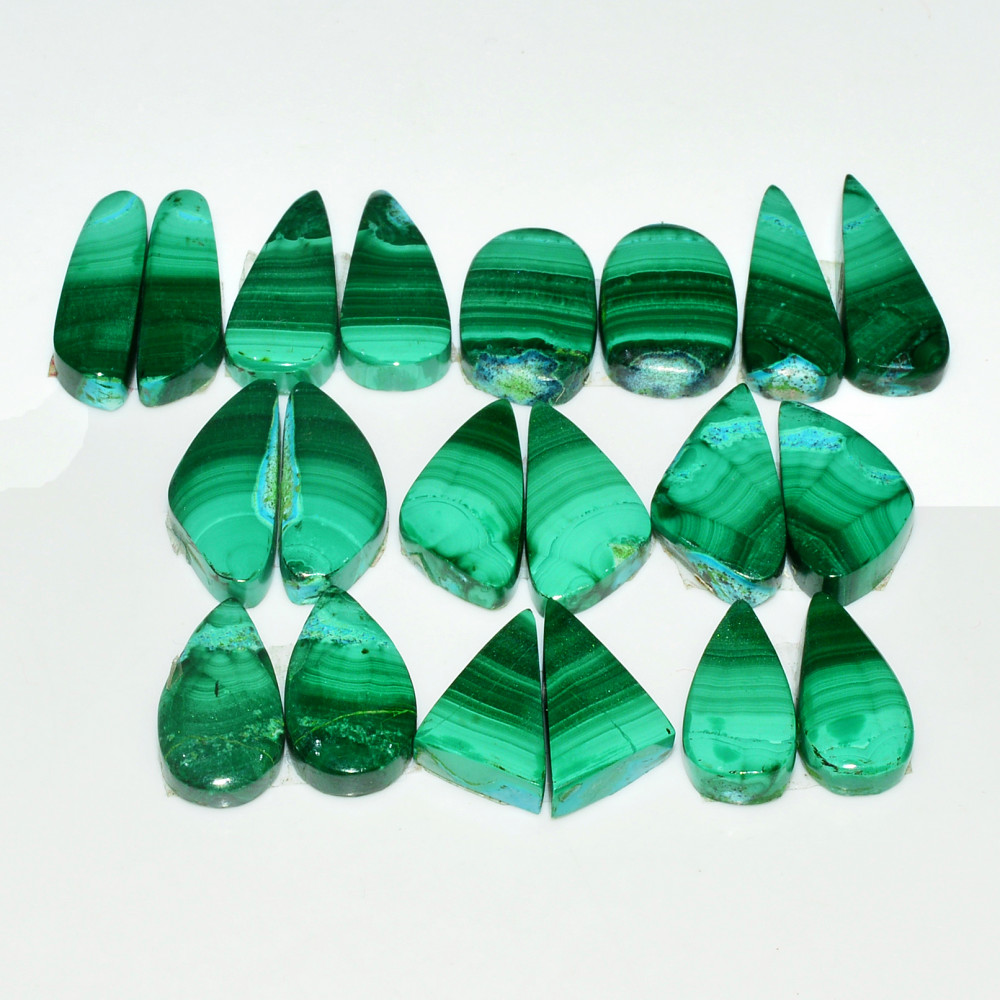 Image of 10 Pairs 137Cts Natural Malachite Loose Gemstone Cabochon Pair Lot for Silver Earrings 20x7 15x6mm #18994