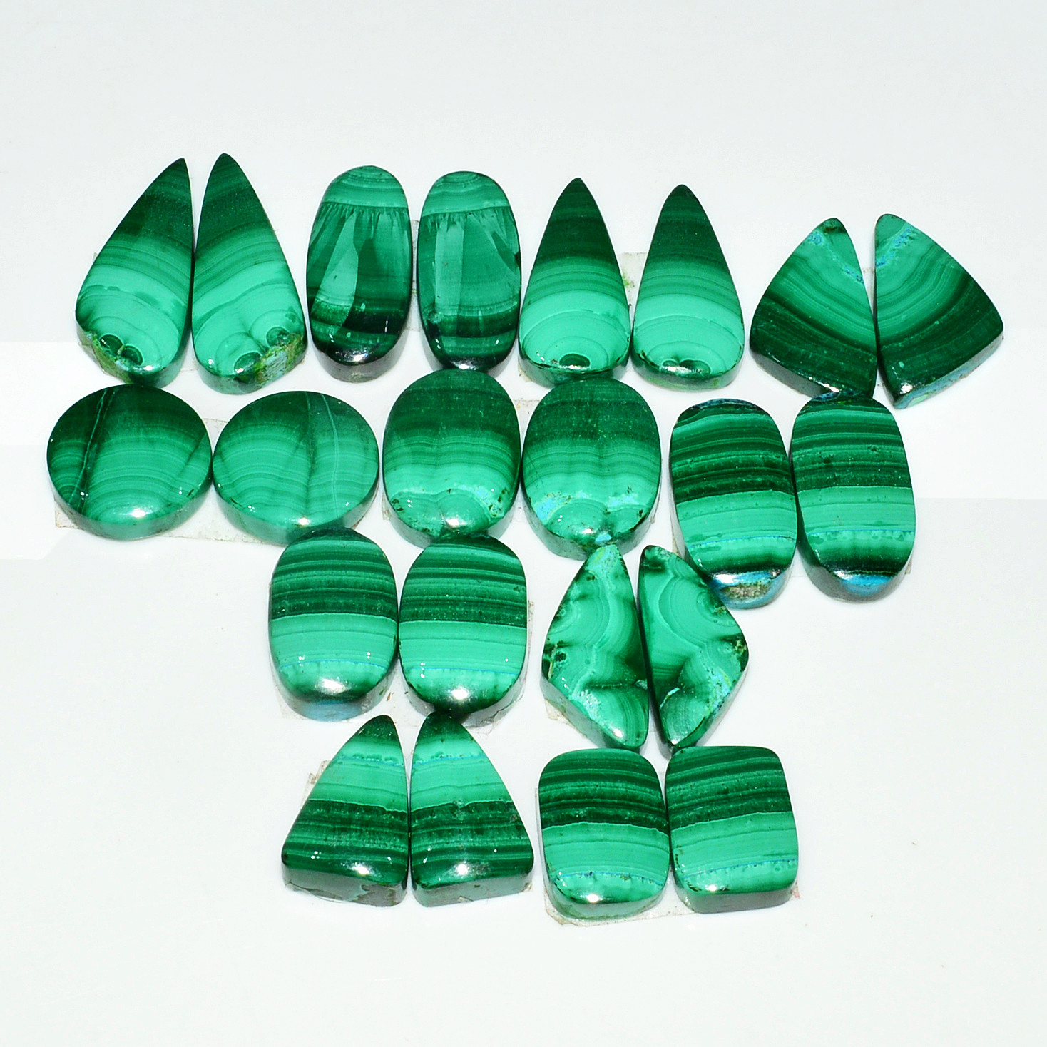11 Pairs 219Cts Natural Malachite Loose Gemstone Cabochon Pair Lot for Silver Earrings 23x10 12x7mm 18995