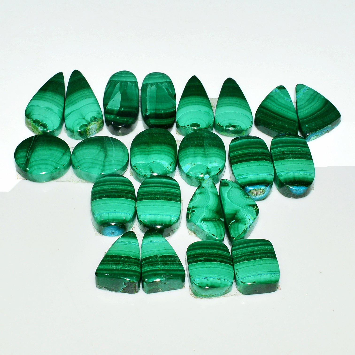 11 Pairs 219Cts Natural Malachite Loose Gemstone Cabochon Pair Lot for Silver Earrings 23x10 12x7mm 18995