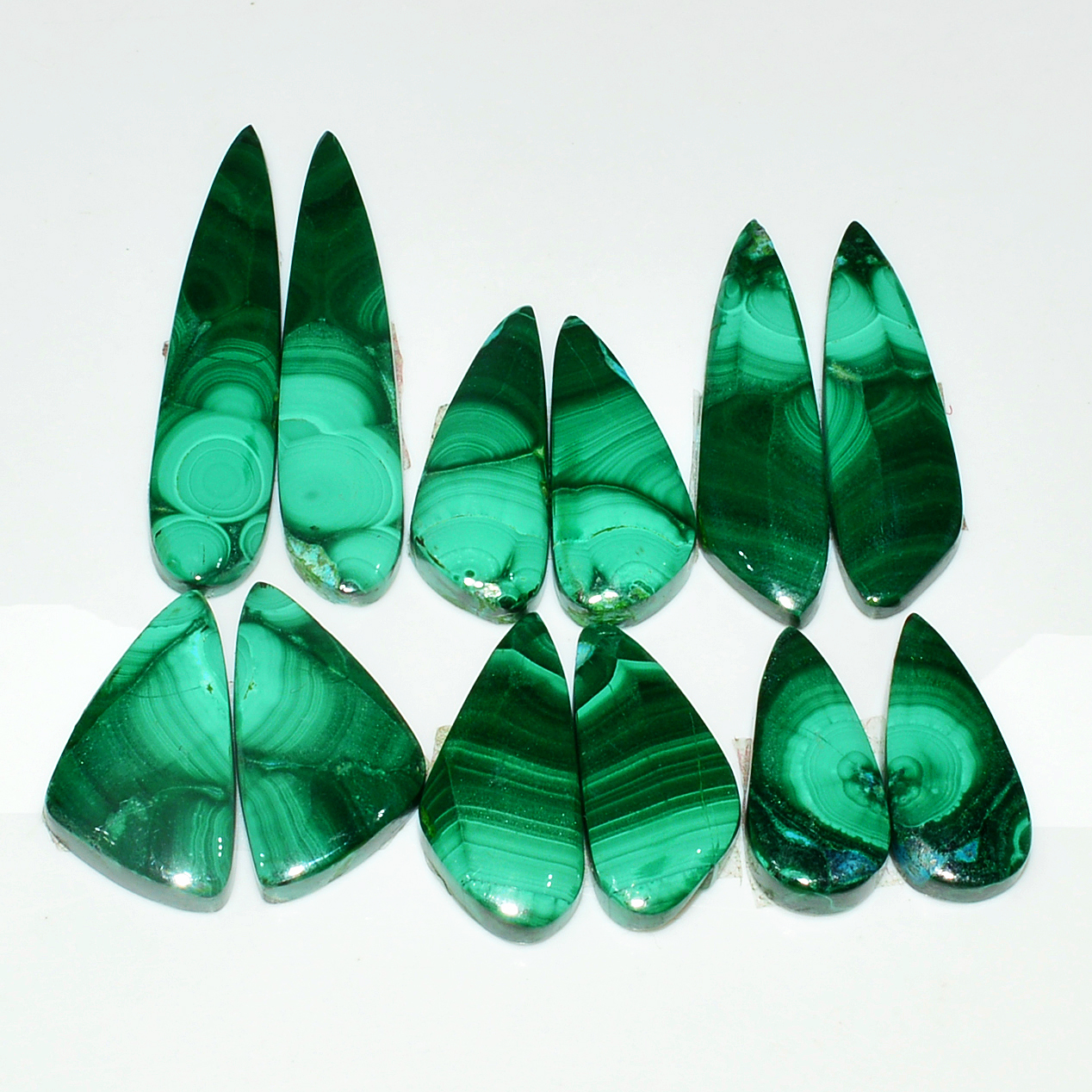 5 Pairs 182Cts Natural Malachite Loose Gemstone Cabochon Pair Lot for Silver Earrings 36x12 22x13mm 18997