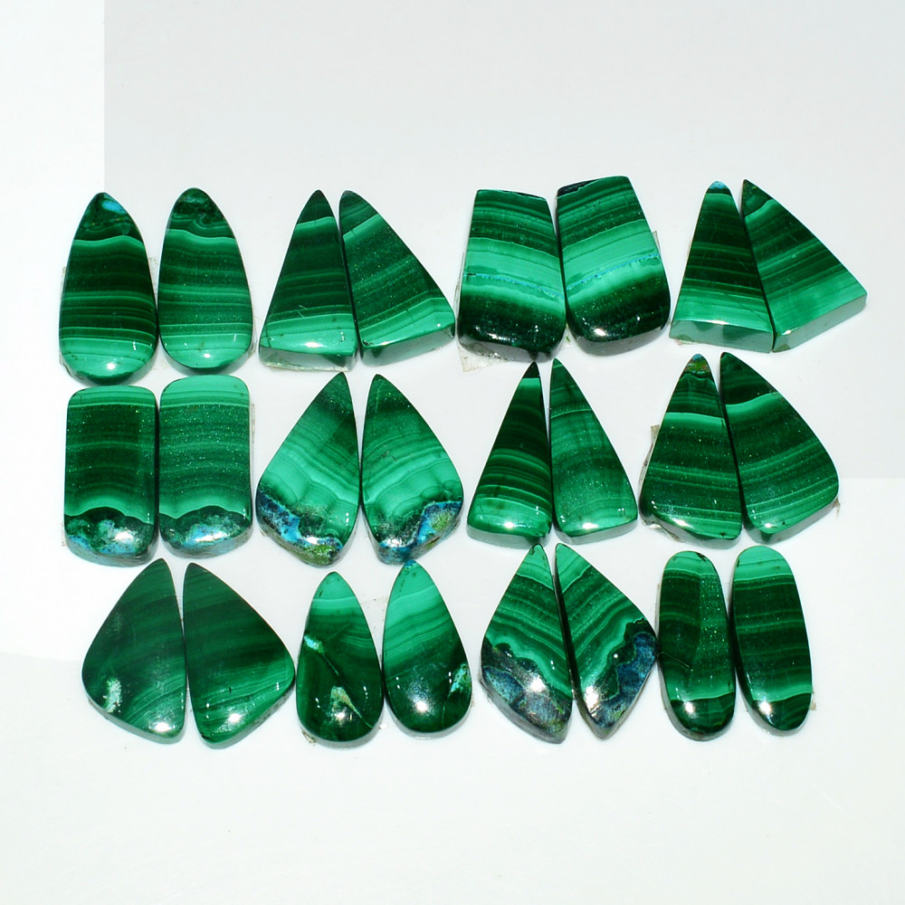 Image of 12 Pairs 170Cts Natural Malachite Loose Gemstone Cabochon Pair Lot for Silver Earrings 20x10  17x8mm #18999