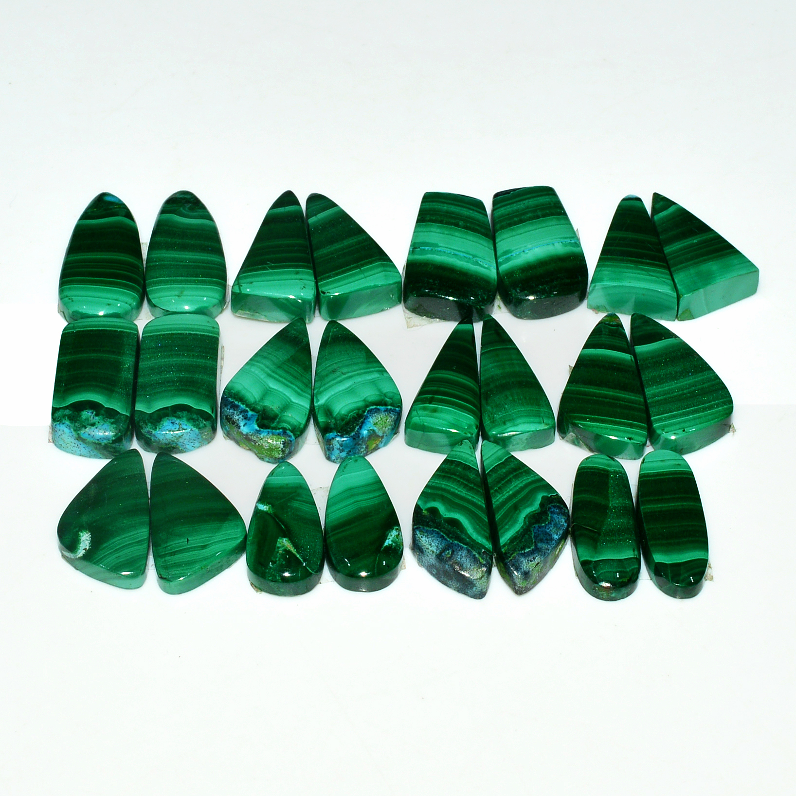 12 Pairs 170Cts Natural Malachite Loose Gemstone Cabochon Pair Lot for Silver Earrings 20x10 17x8mm 18999